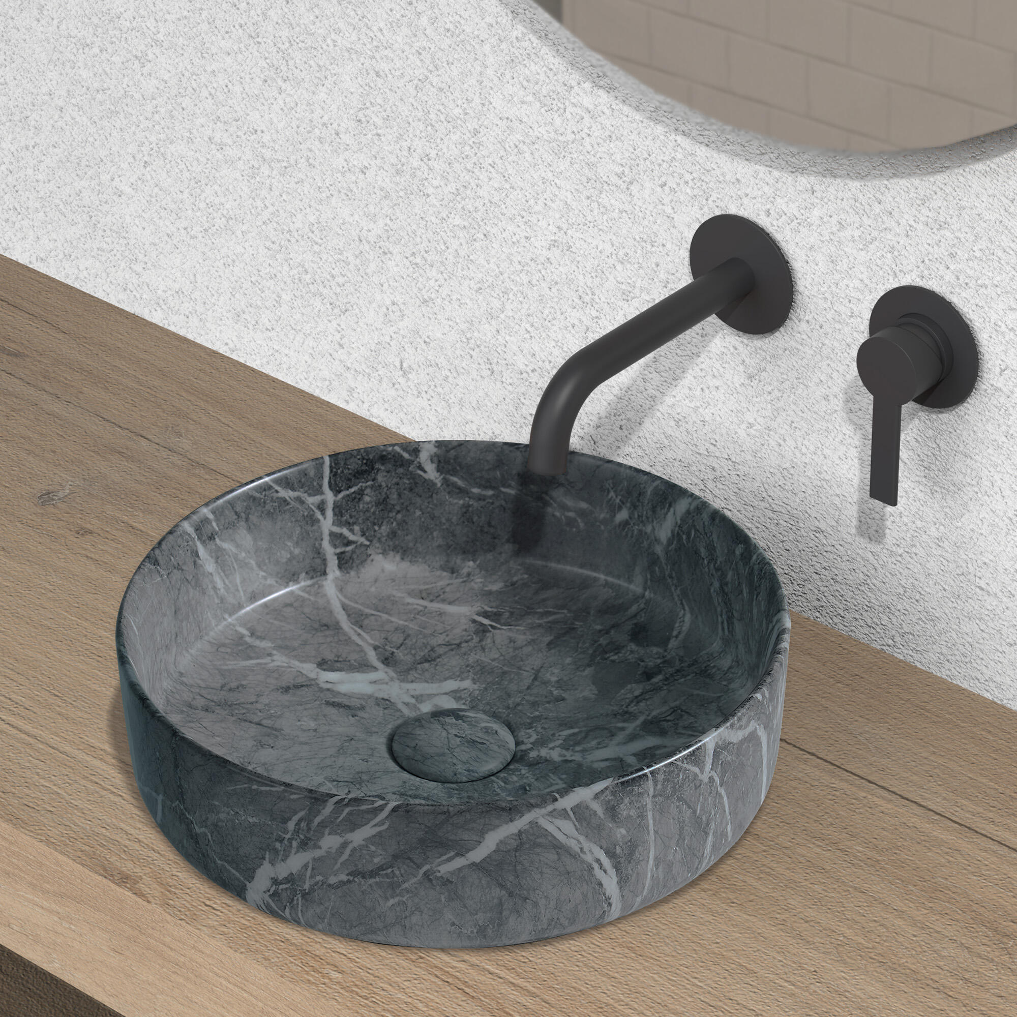 LAVABO SOBREPONER REDONDO 36CM MARMOL NEGRO - 4