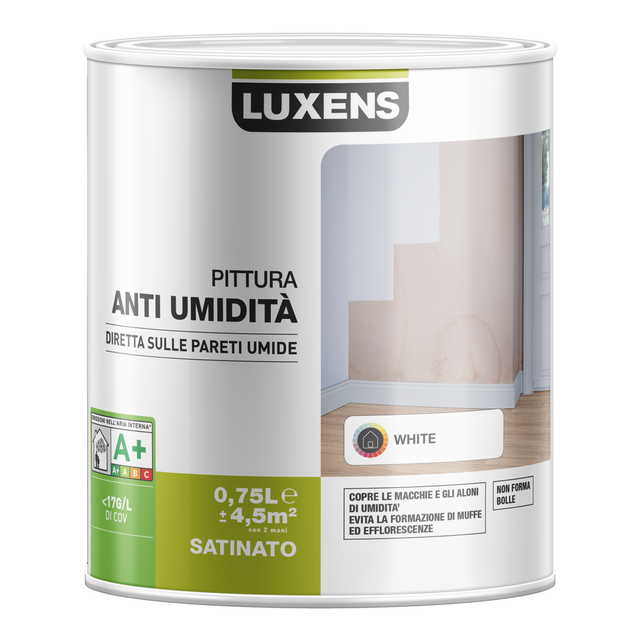 Pittura per interni antimuffa LUXENS Mano Unica bianco satinato, 0.75 L