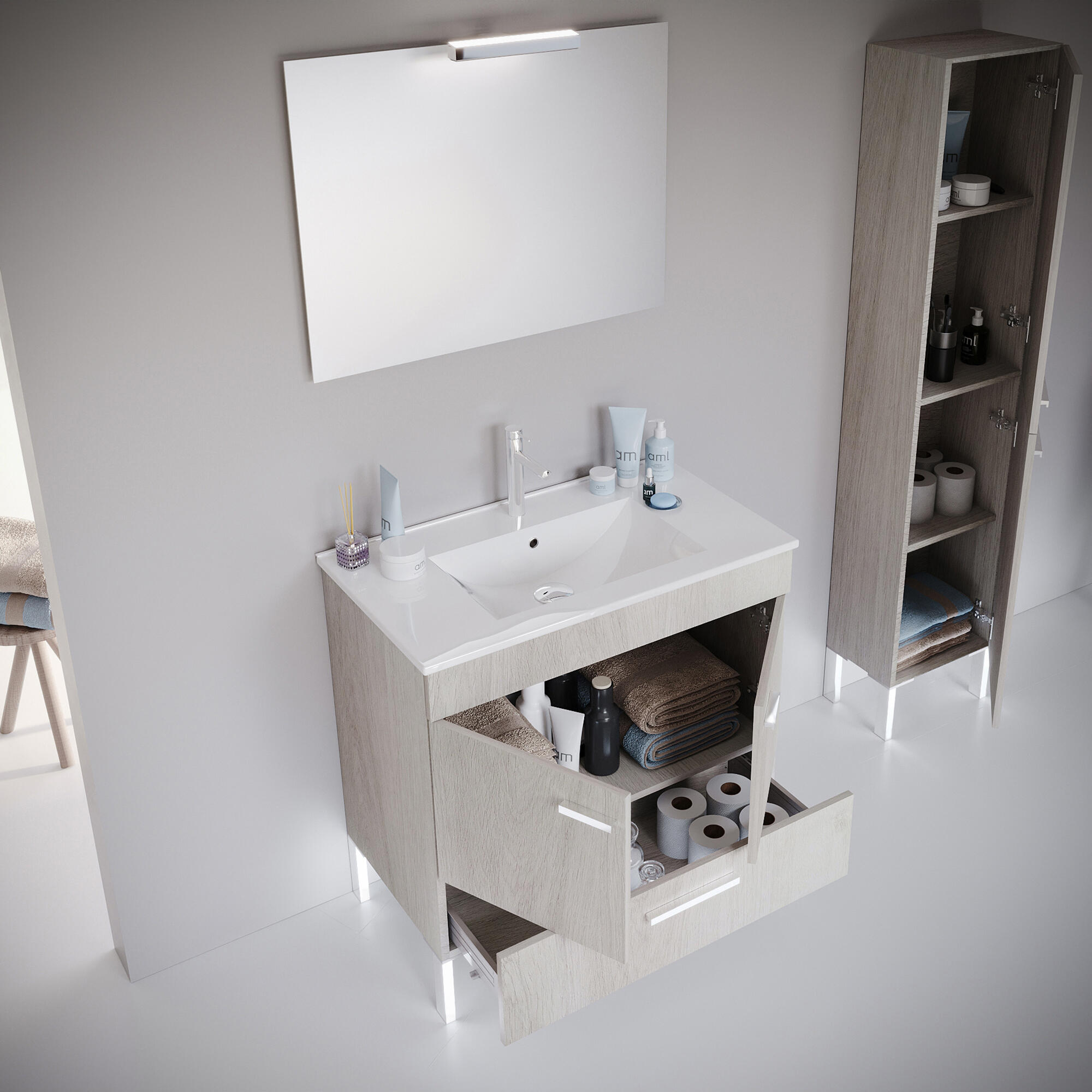 Móvel com lavatório ARRÁBIDA 80 CM CARVALHO CINZA - 2