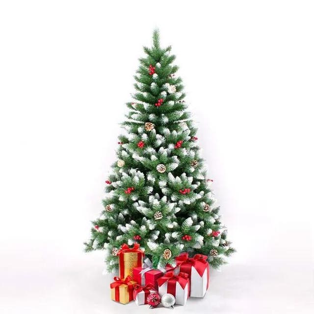 Albero di Natale artificiale con decorazioni e neve finta da 180 cm
