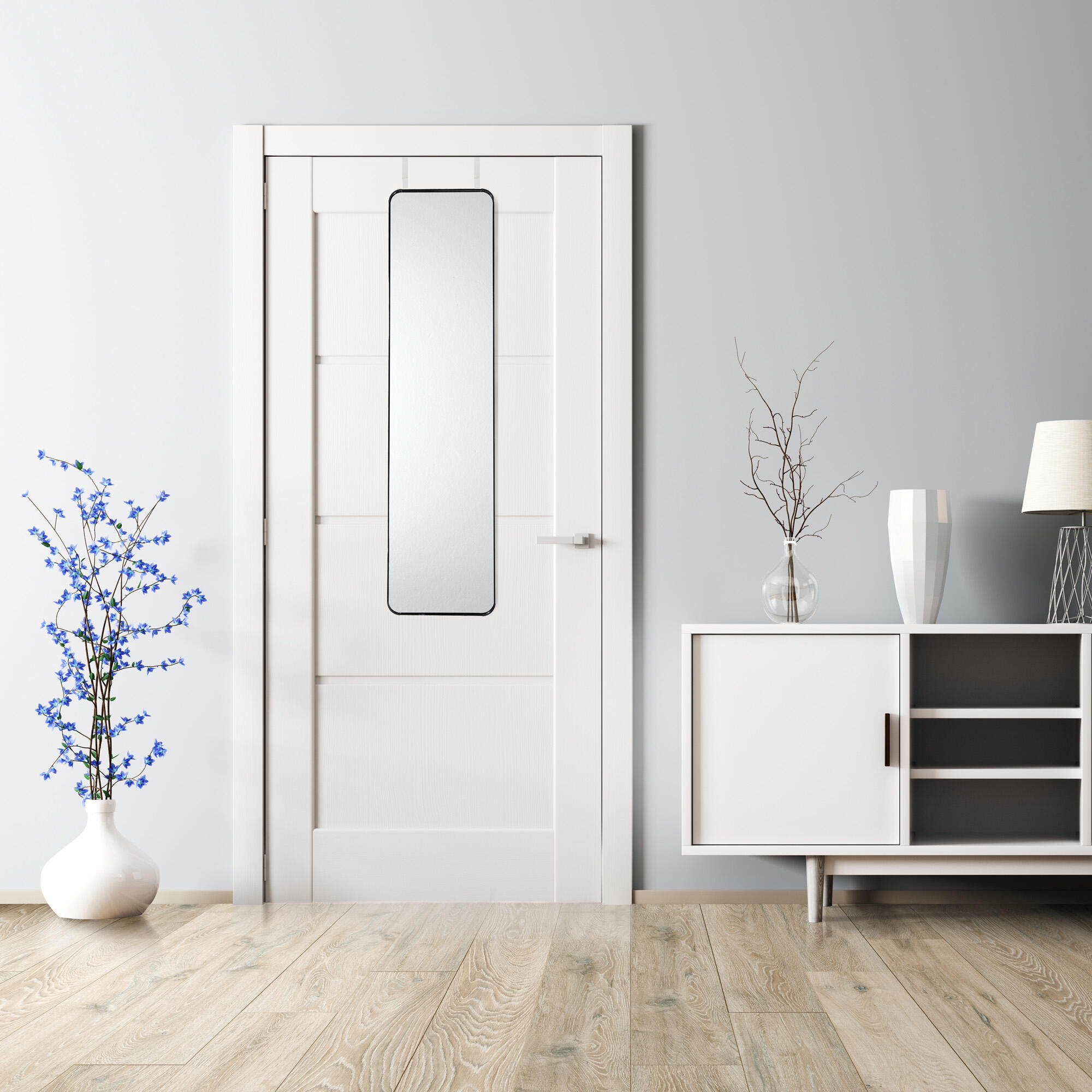 Espejo enmarcado de pared o puerta rectangular polipropileno negro brillante  de 30 x120 cm - 3