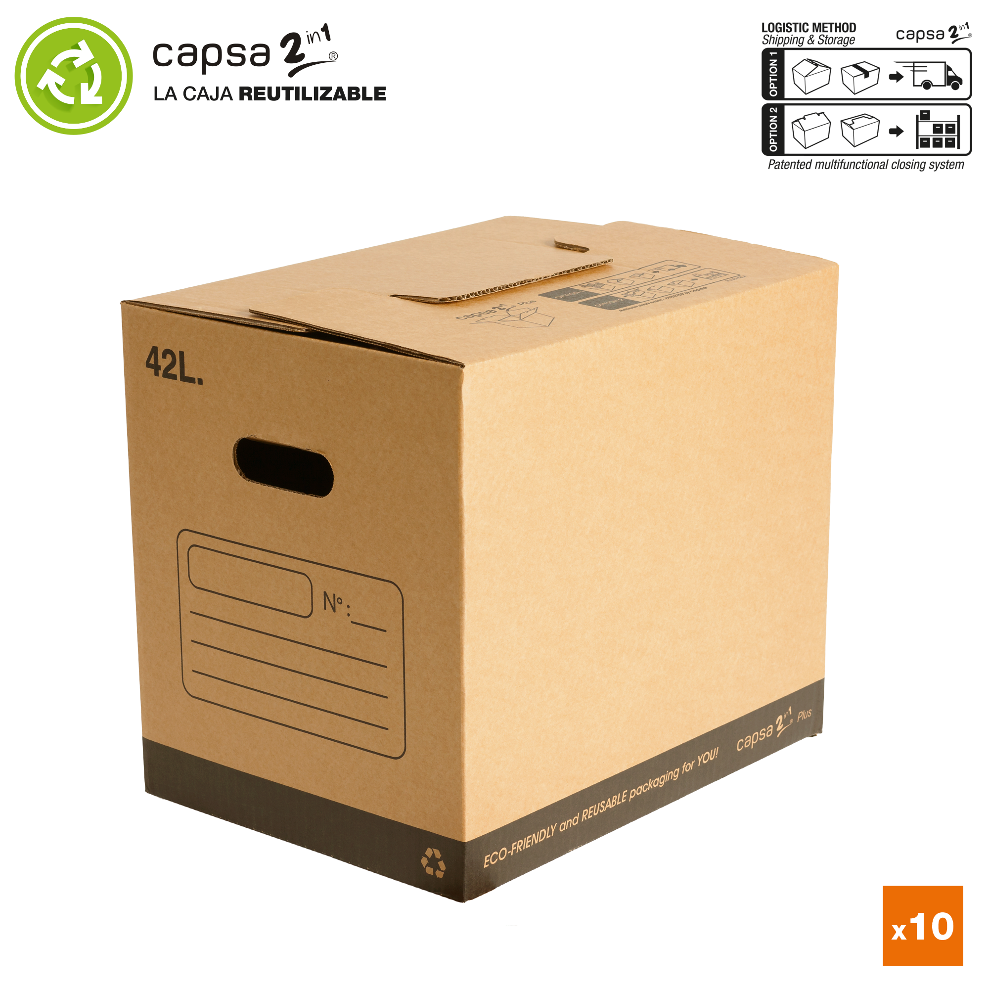 10 cajas para mudanza 2in1® 40x30x36 cm 42l