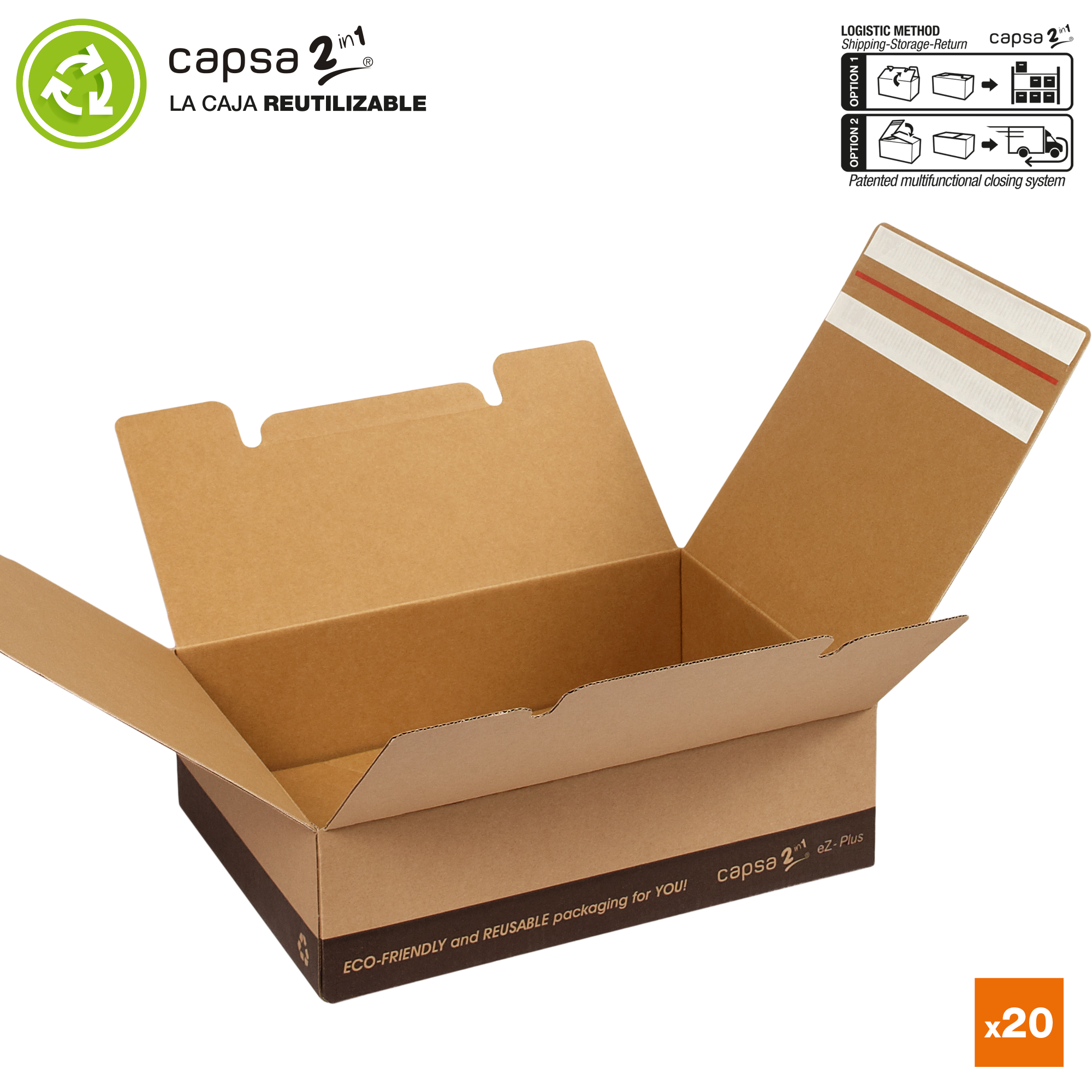 Pack de 20 cajas para envíos y devoluciones ecommerce capsa 2in1® 40 x 30 x 12 cm