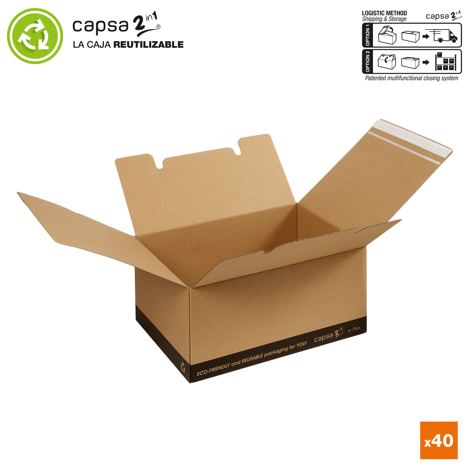 Pack de 40 cajas para envíos ecommerce capsa 2in1® 40 x 30 x 20 cm