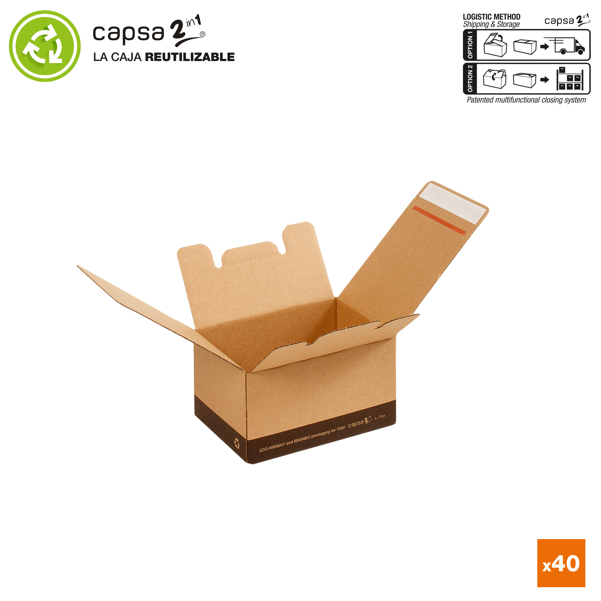 Pack de 40 cajas para envíos ecommerce capsa 2in1® 21 x 15 x 12 cm