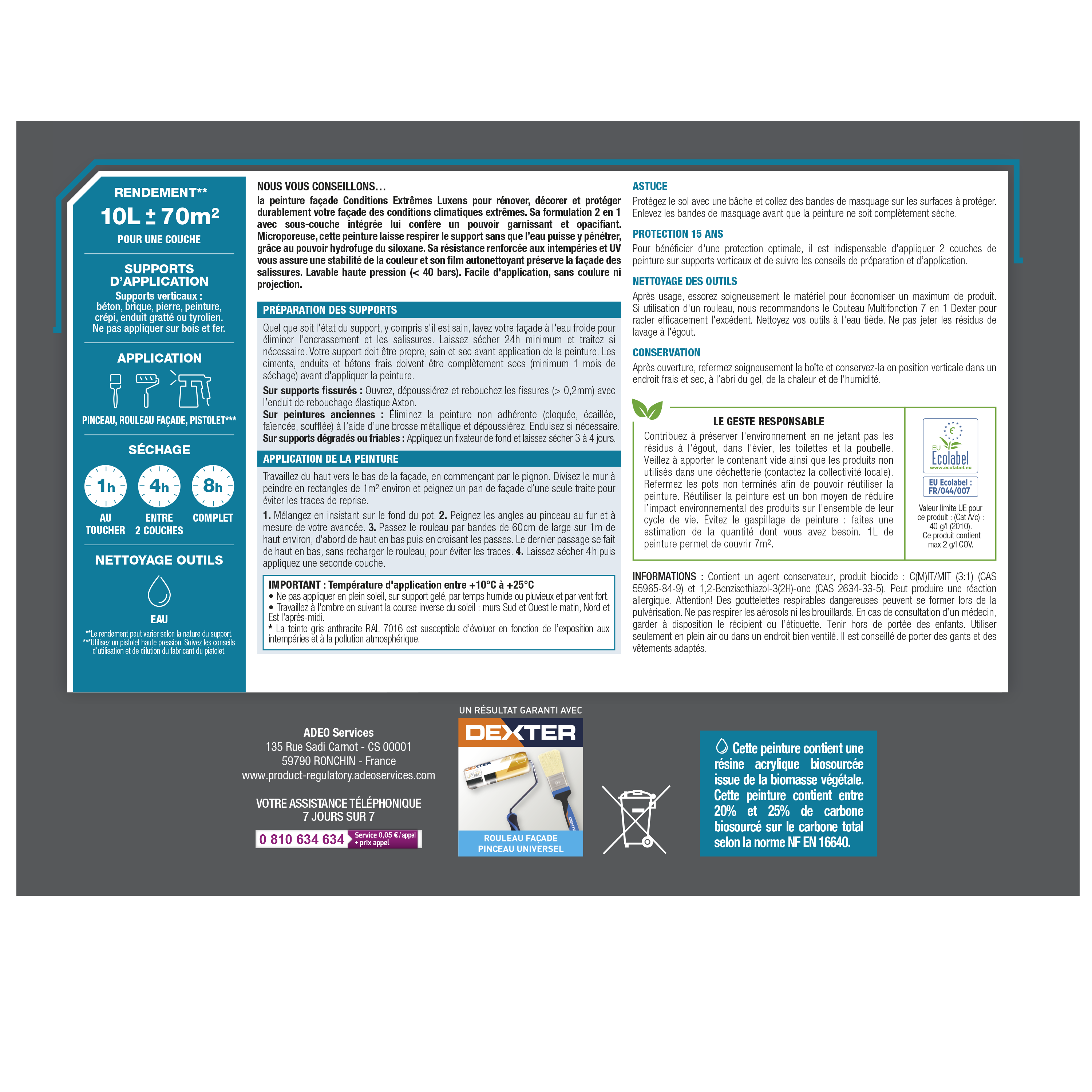 Peinture extérieure façade Conditions extrêmes LUXENS ton pierre mat 10L - 6
