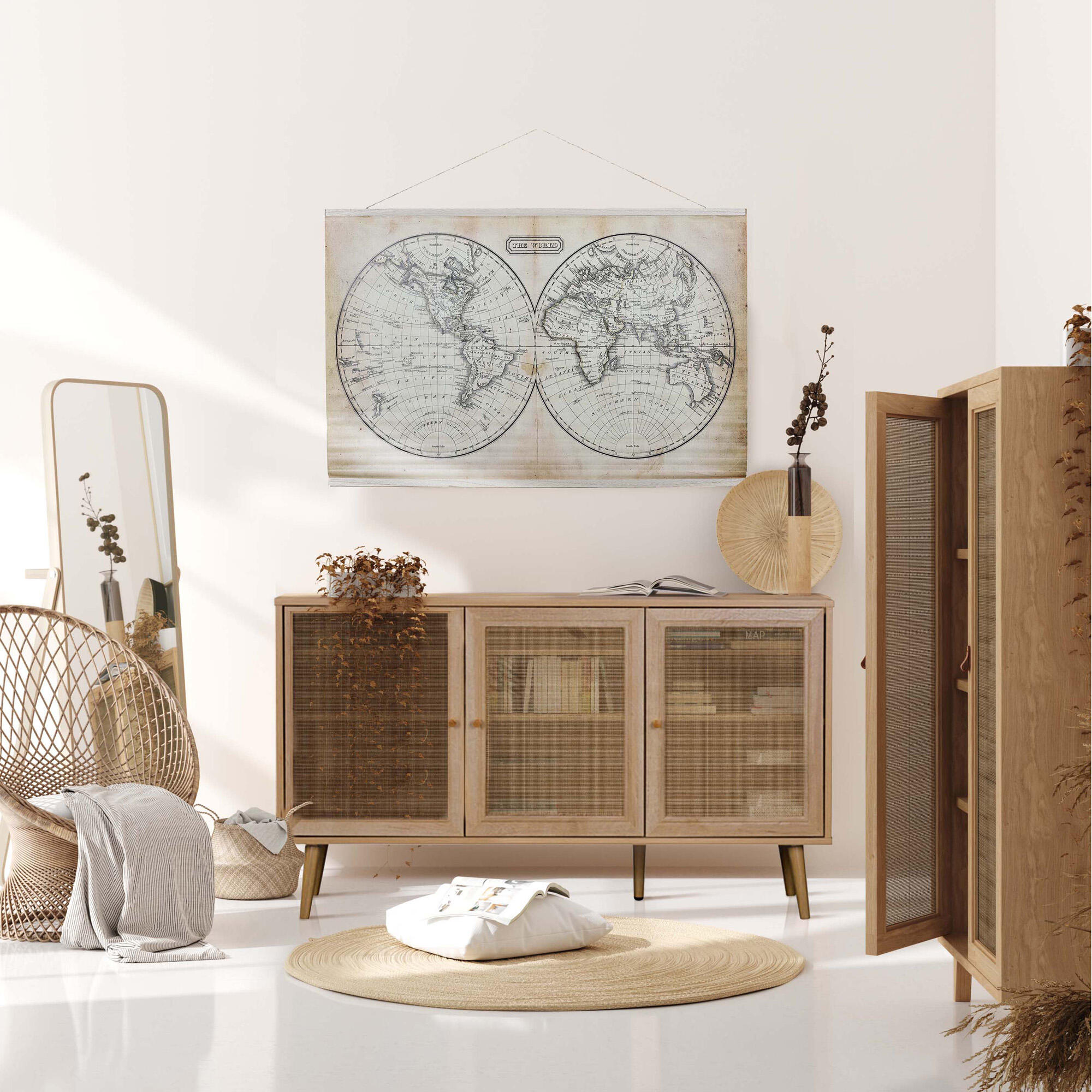 Objeto decorativo sin marco rectangular de 110 x 94 cm. Loneta Mapamundi marron claro - 4