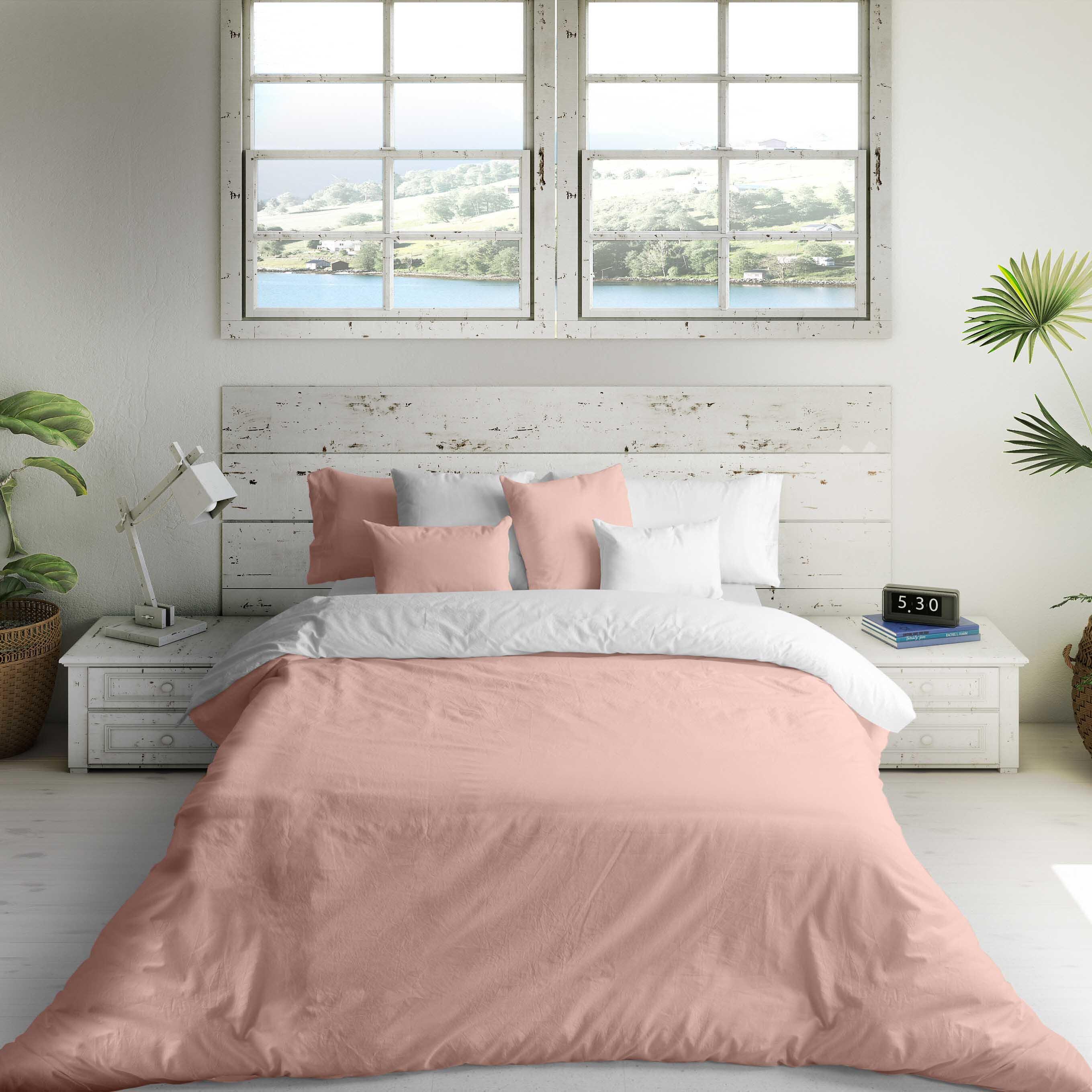 Funda nórdica NATURALS reversible 144 hilos rosa/blanco para cama de 150 cm - 5