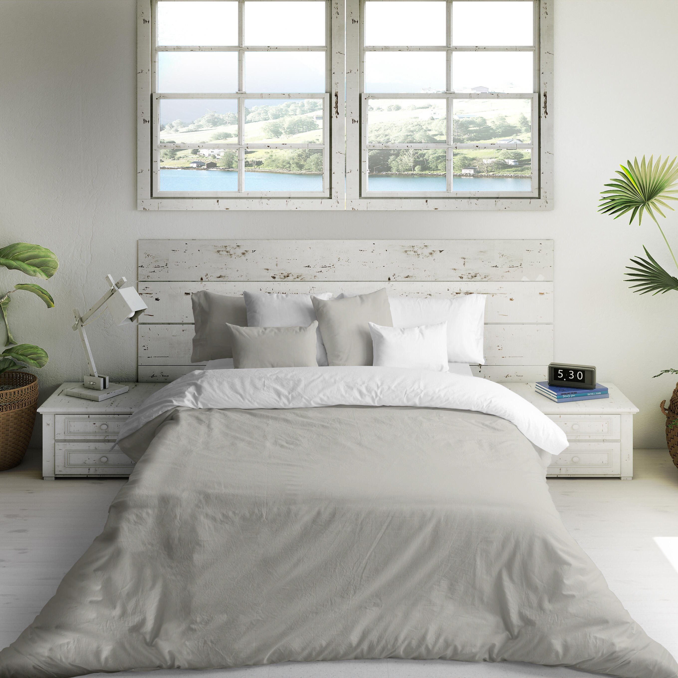 Funda nórdica naturals reversible 144 hilos gris/blanco para cama de 200 cm