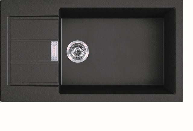 Evier en tectonite et résine 1 bac 78 x 43.5 cm vidage inclus Alpha noir
