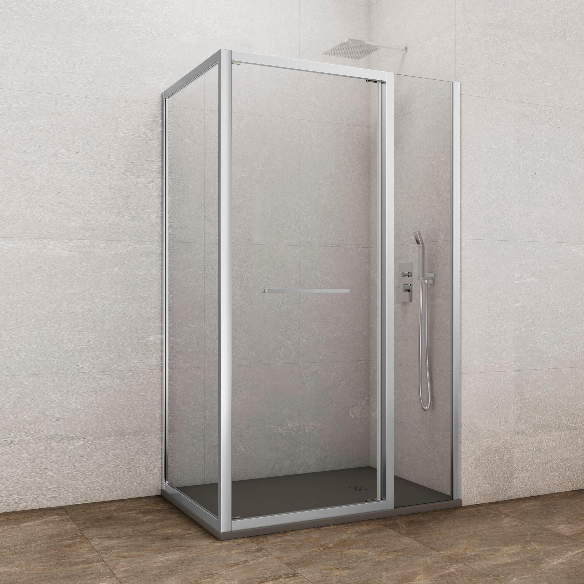 Mampara de ducha frontal con panel fijo lateral corredero transparente espaze perfil cromo (100.5-103)+80 x195 cm