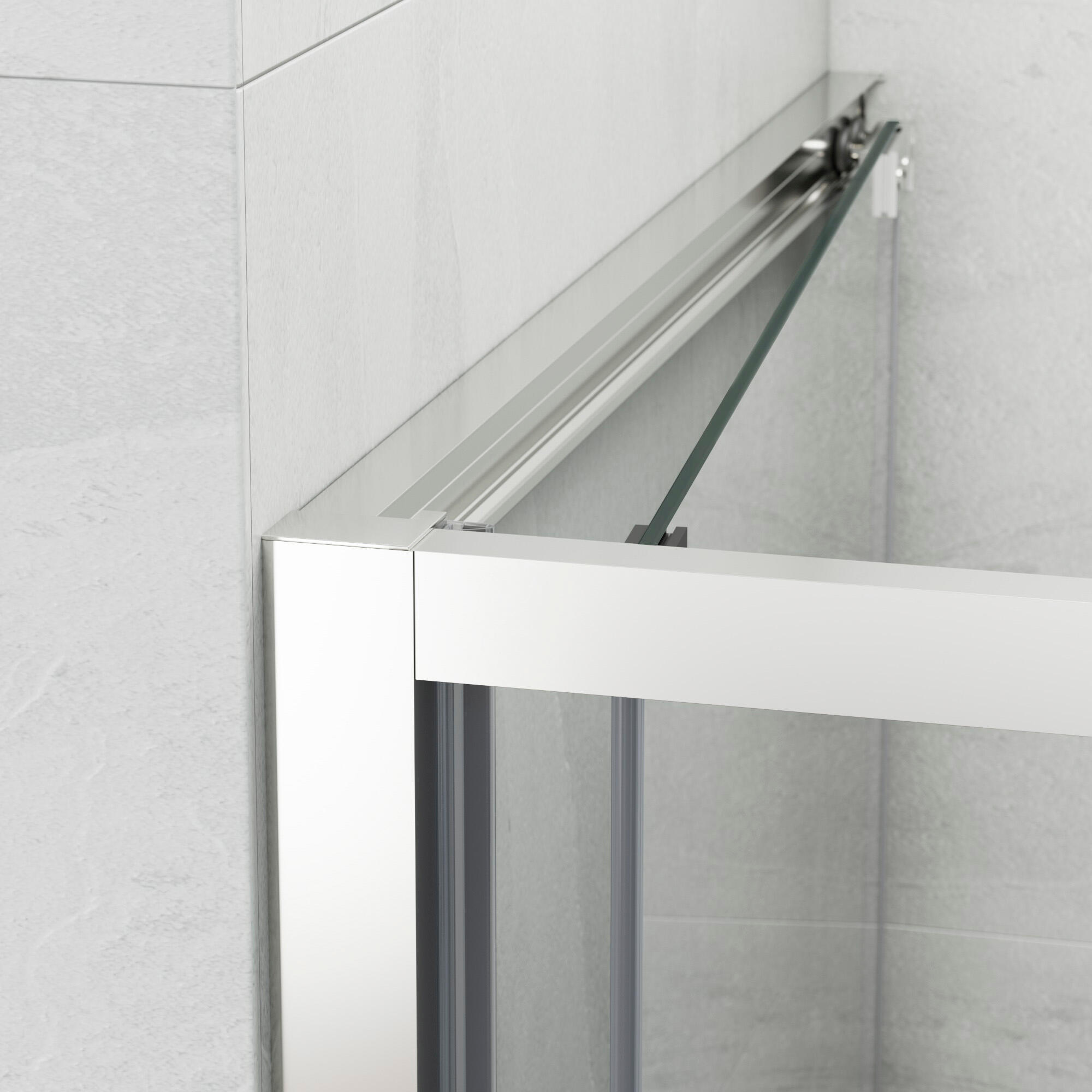 Mampara de ducha corredera 1 puerta corredera Espaze. Perfil aluminio cromo. Ancho adaptable (68-69.5)x195 cm Cristal templado de seguridad transparente 6mm. Cierre magnético con guía inferior GME - 4