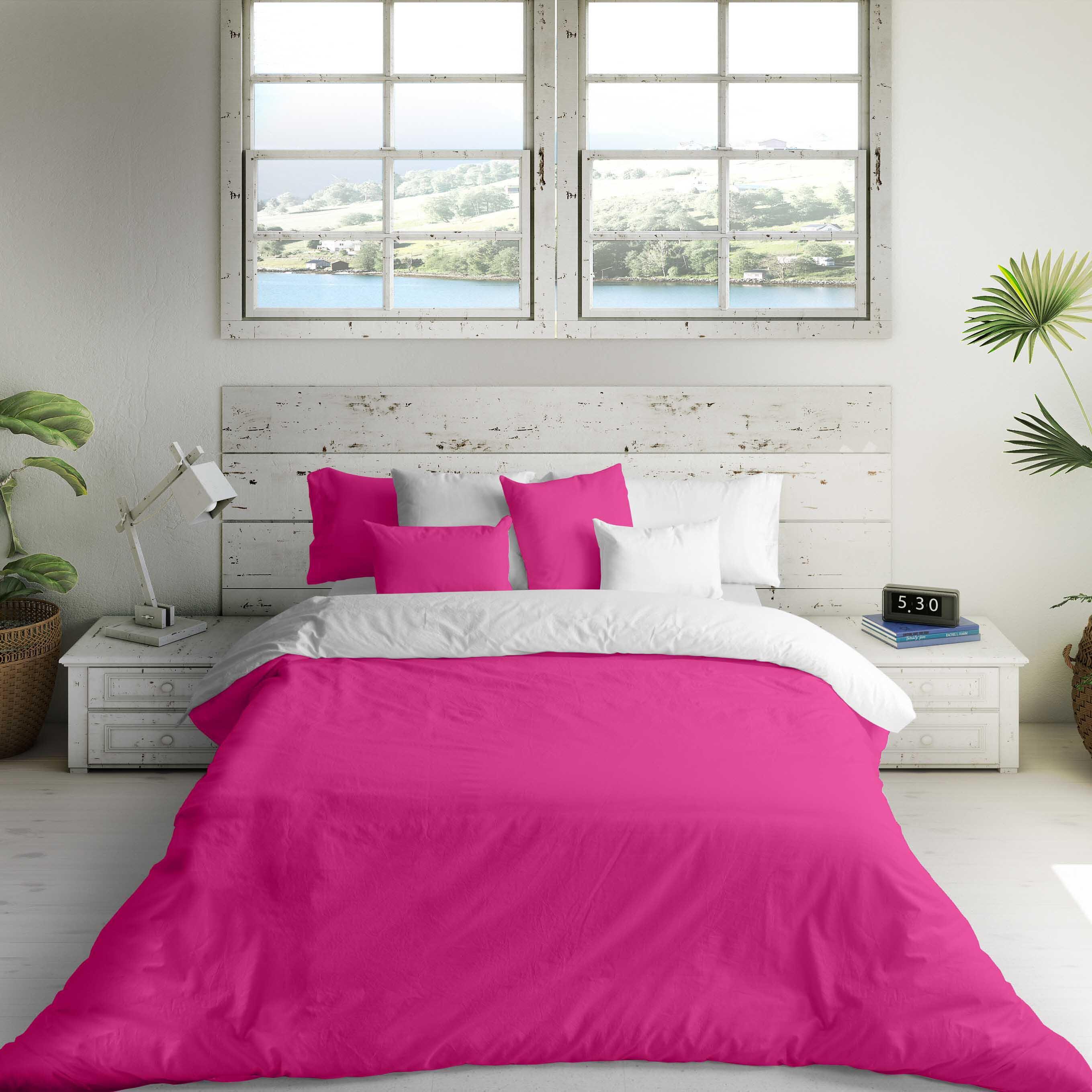 Funda nórdica naturals reversible 144 hilos fucsia/blanco para cama de 90 cm