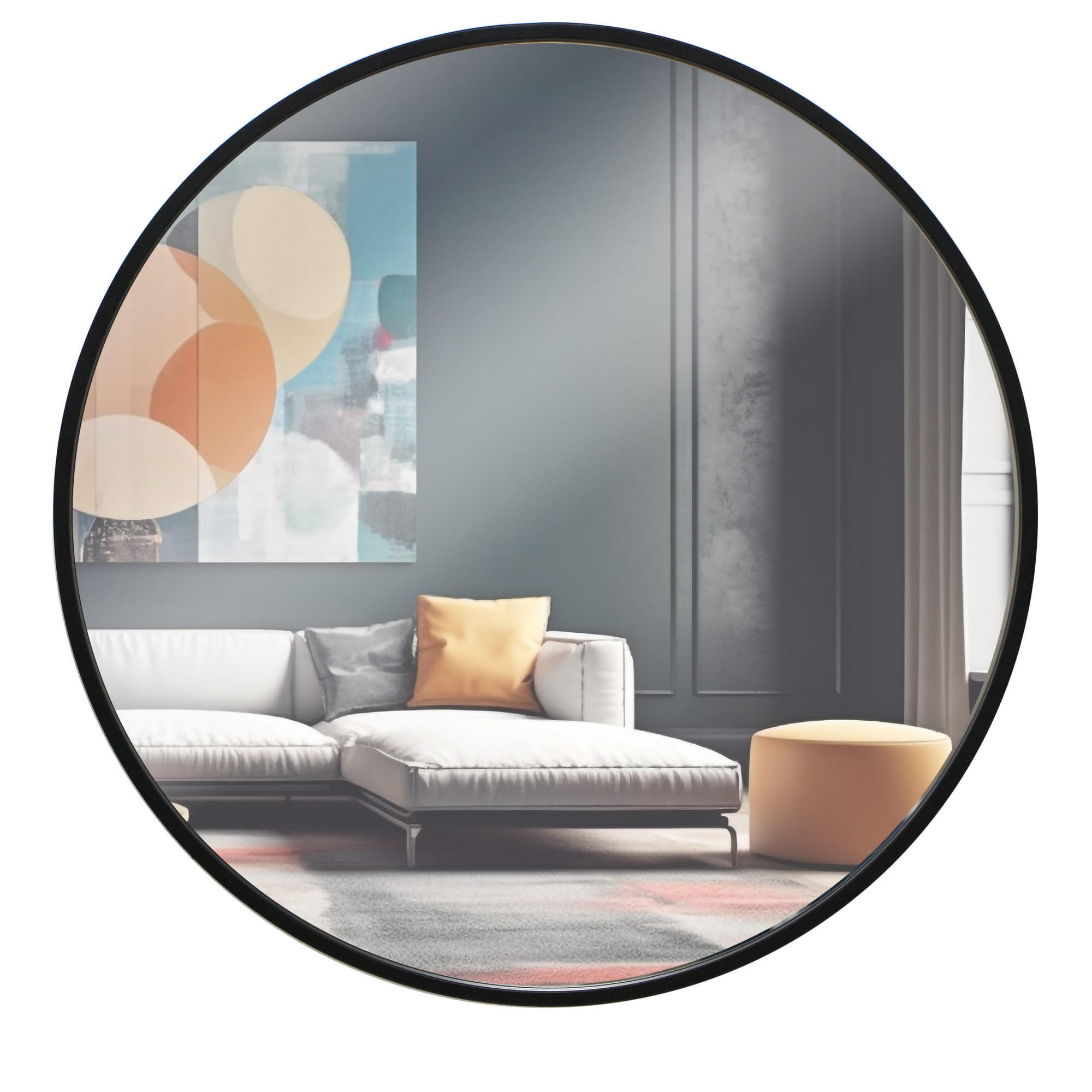 Espejo enmarcado de pared redondo ESPEJO CIRCULAR metal negro satinado de 60 cm de diámetro. Apto para baños. - 6