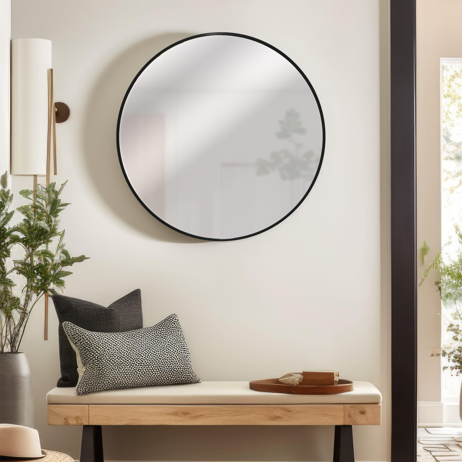 Espejo enmarcado de pared redondo ESPEJO CIRCULAR metal negro satinado de 60 cm de diámetro. Apto para baños. - 2