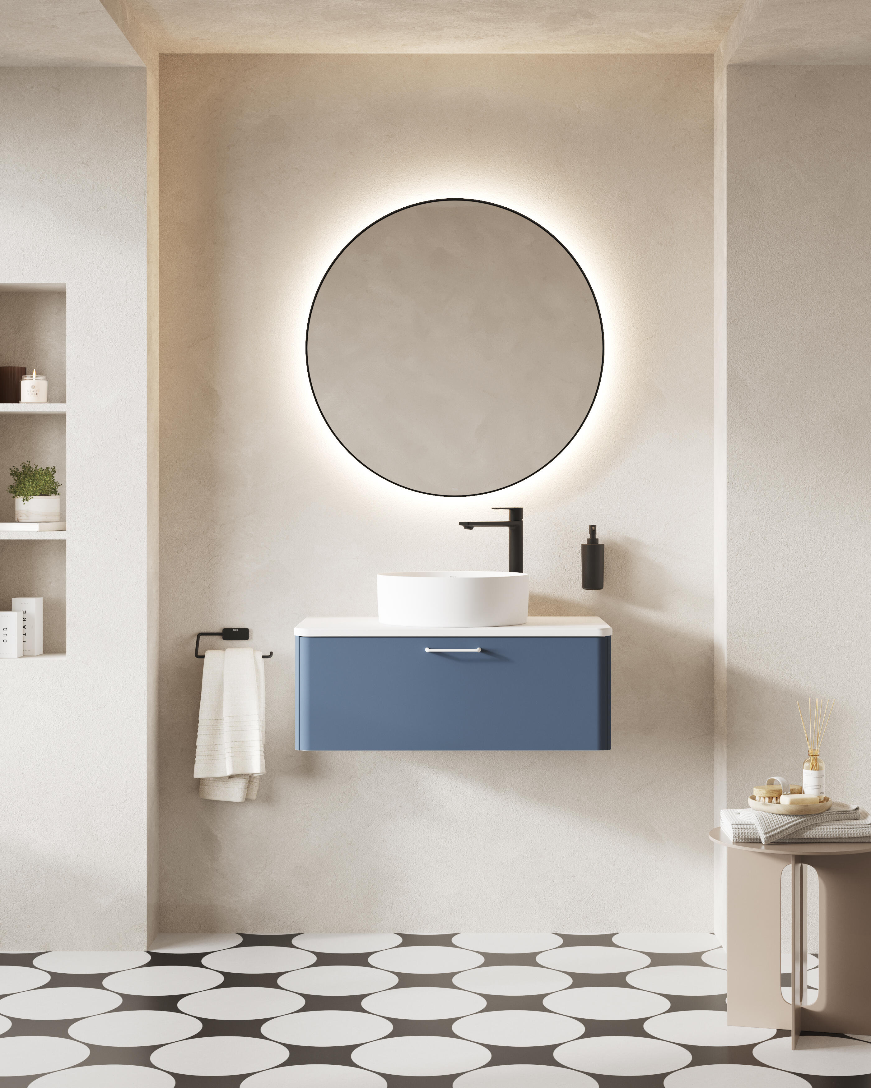 Espejo de baño con luz led ambiente alpine negro 80x80cm