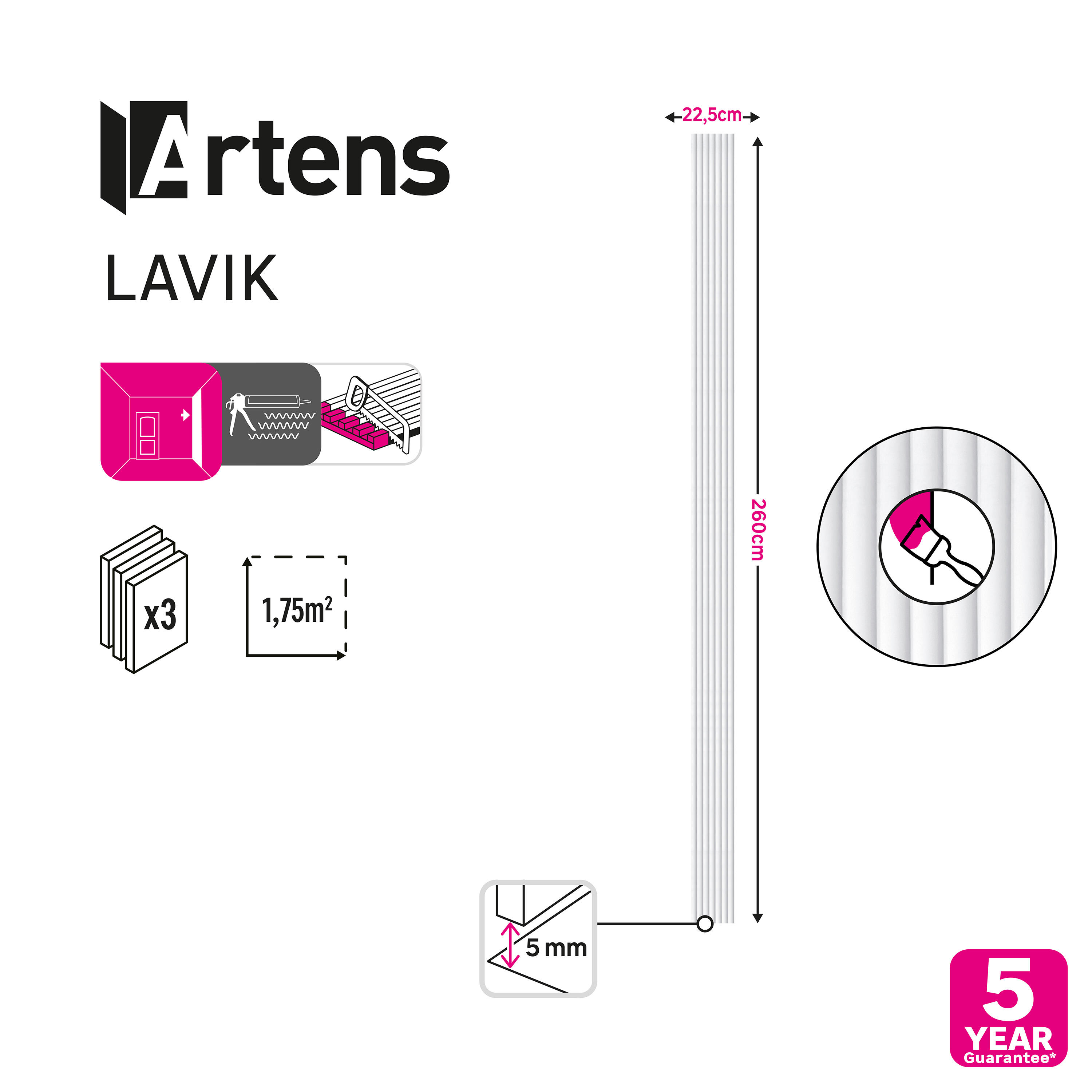 Lot de 3 panneaux MDF à peindre Lavik ARTENS, 260x22.5 cm - 2