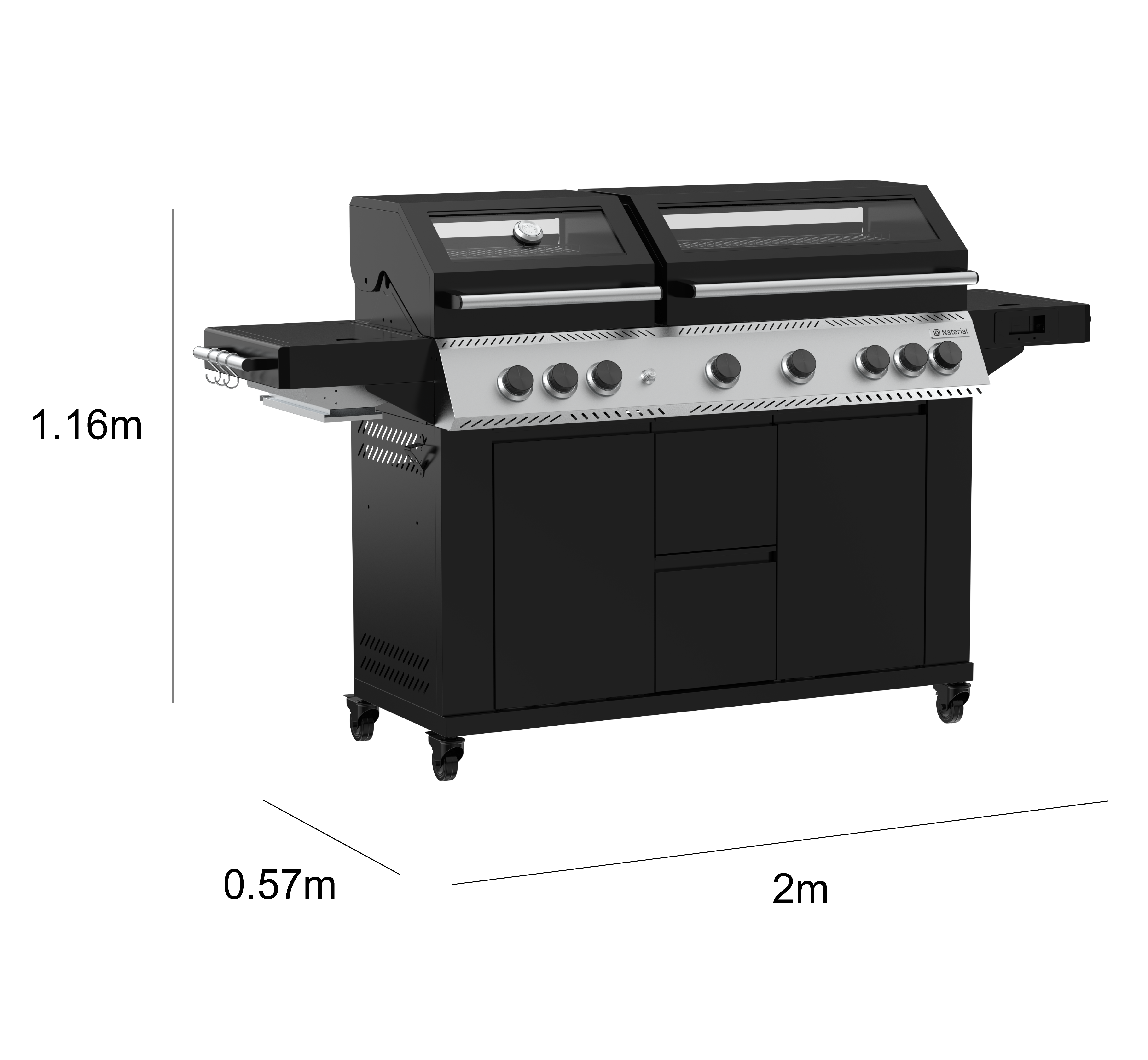 Barbecue a gás premium inox com 6+2 queimadores preto Naterial Upsilon - 4