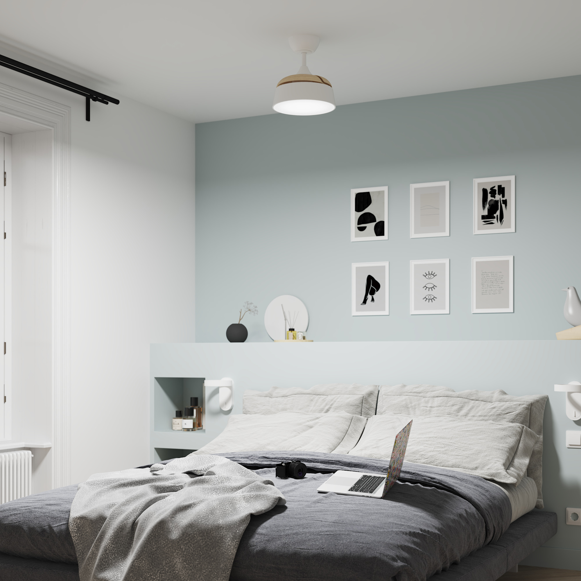 Ventilador de techo con luz silencioso DC 49W con mando ø55 cm Wizz Estilo INSPIRE blanco luz CCT 3 aspas retráctiles tipo lámpara| 6 velocidades| modo verano/invierno| temporizador| brisa| recomendado para <13m² - 5