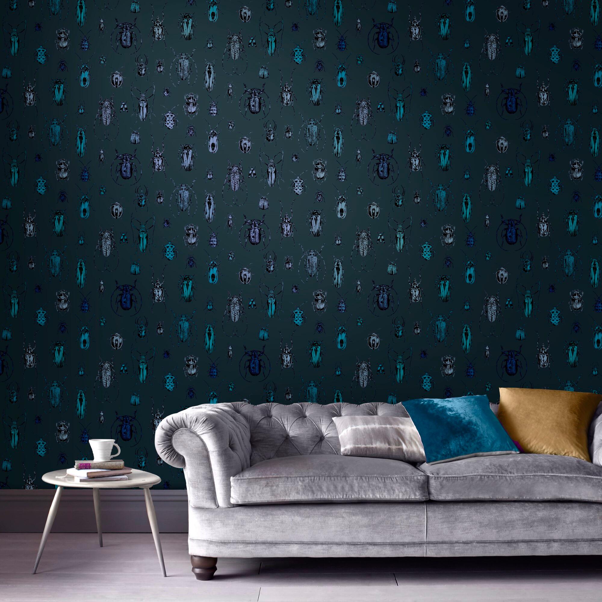 Papel pintado vinílico iridiscente negro 0,53x10,05 metros