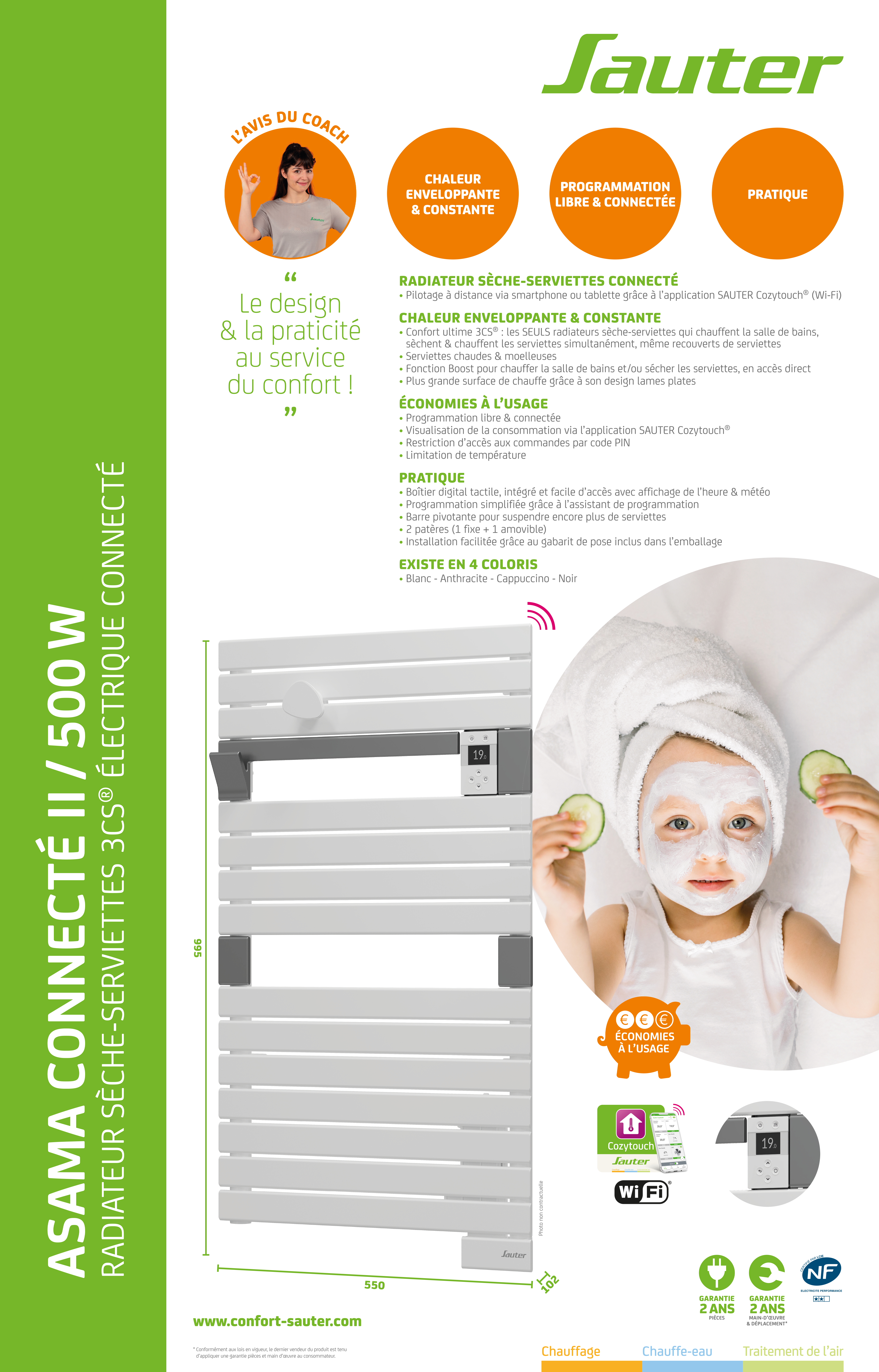 Sèche-serviettes électrique connecté 2 SAUTER 500W Asama noir - 9