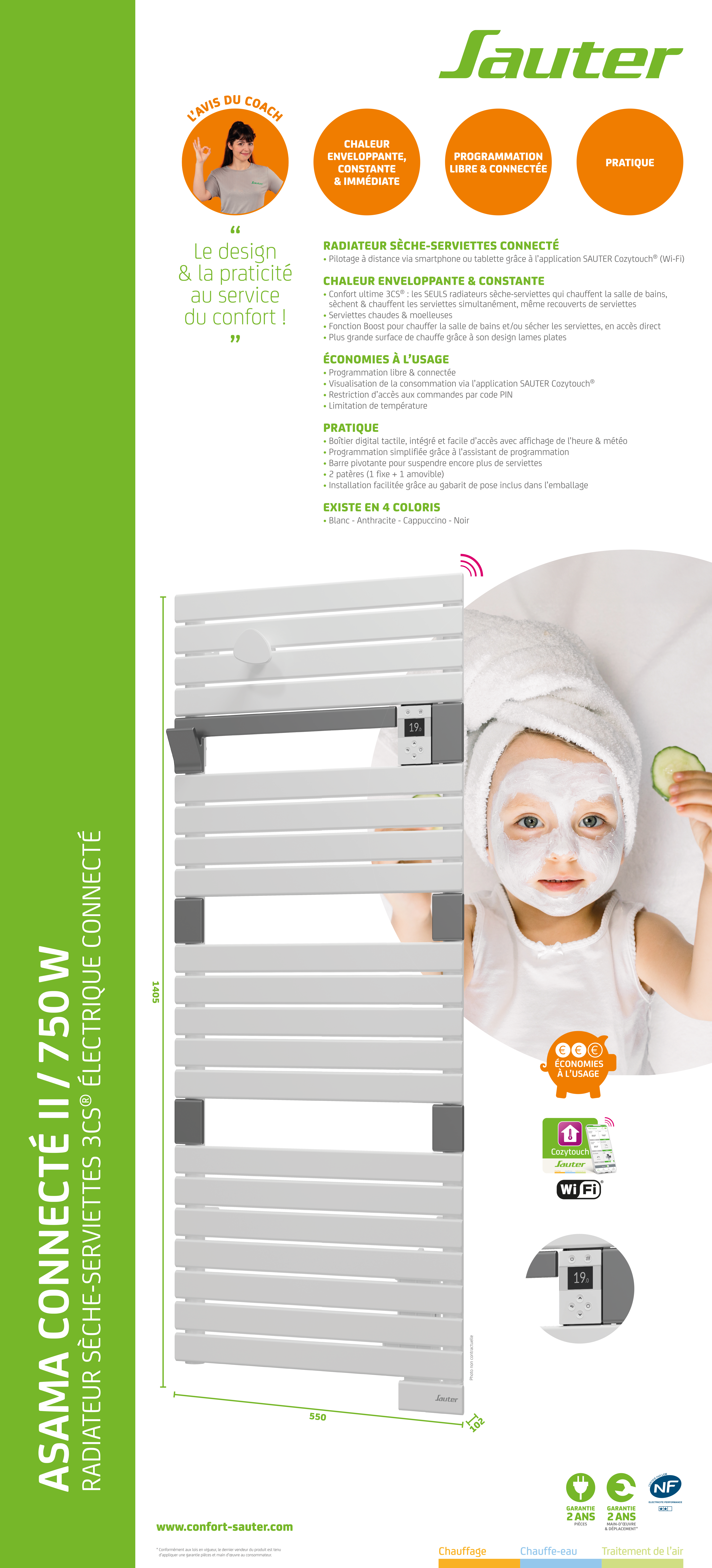 Sèche-serviettes électrique connecté 2 SAUTER 750W Asama blanc - 8