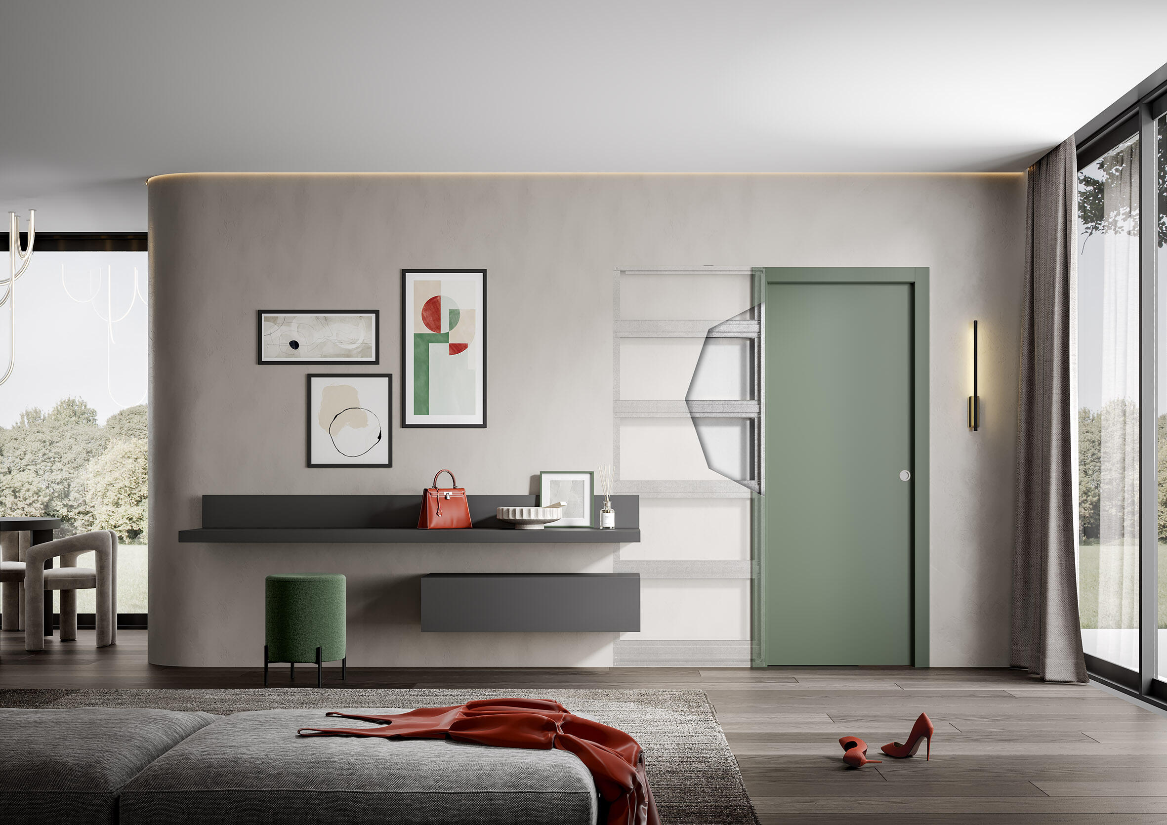 Casoneto puerta corredera para tabique de placa yeso de 9.5cm 80x203x100 cm - 3