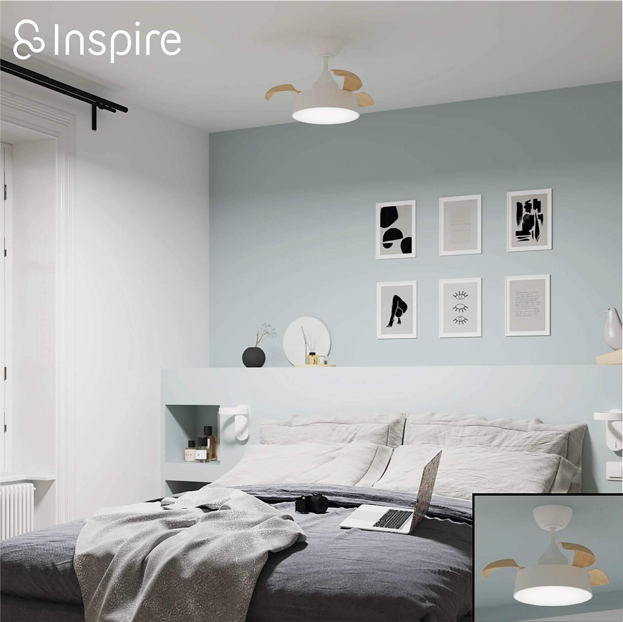 Ventilador de techo con luz silencioso DC 49W con mando ø55 cm Wizz Estilo INSPIRE blanco luz CCT 3 aspas retráctiles tipo lámpara| 6 velocidades| modo verano/invierno| temporizador| brisa| recomendado para <13m² - 11