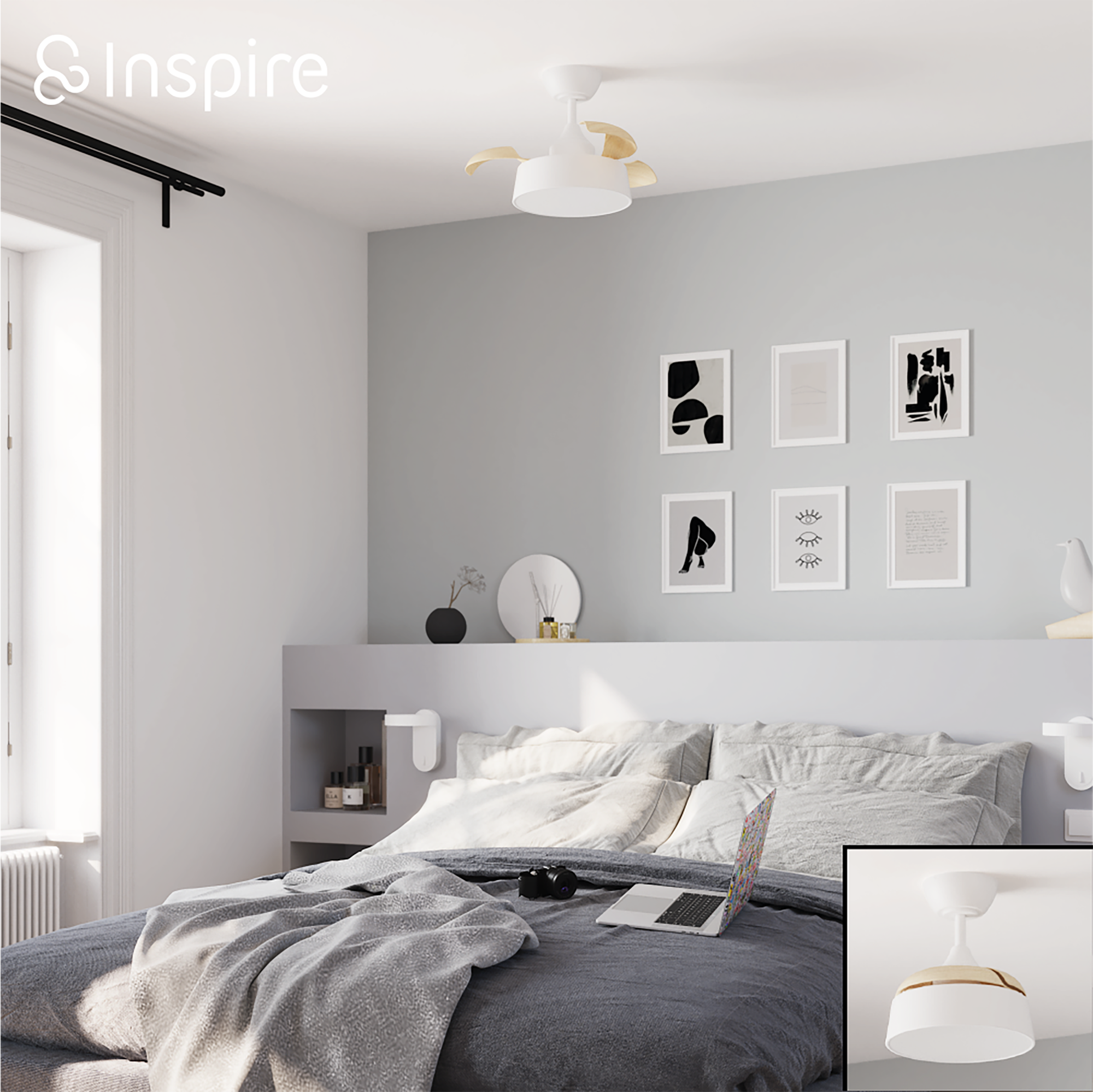 Ventilador de techo con luz silencioso DC 49W con mando ø55 cm Wizz Estilo INSPIRE blanco luz CCT 3 aspas retráctiles tipo lámpara| 6 velocidades| modo verano/invierno| temporizador| brisa| recomendado para <13m² - 7