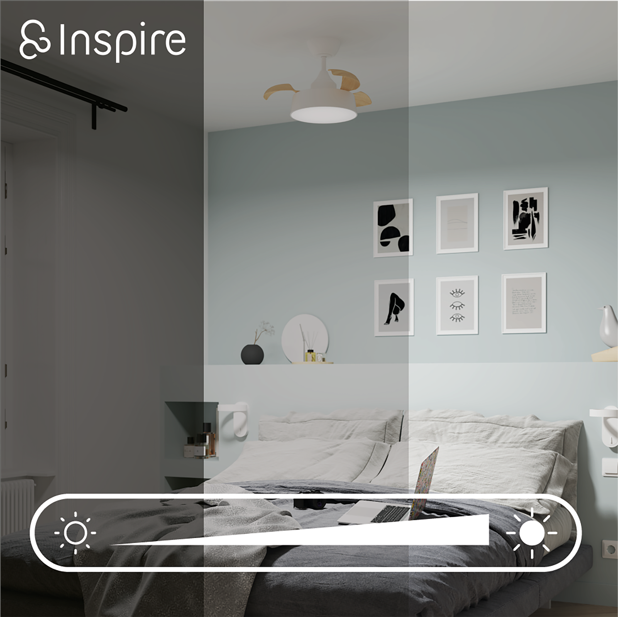 Ventilador de techo con luz silencioso DC 49W con mando ø55 cm Wizz Estilo INSPIRE blanco luz CCT 3 aspas retráctiles tipo lámpara| 6 velocidades| modo verano/invierno| temporizador| brisa| recomendado para <13m² - 6