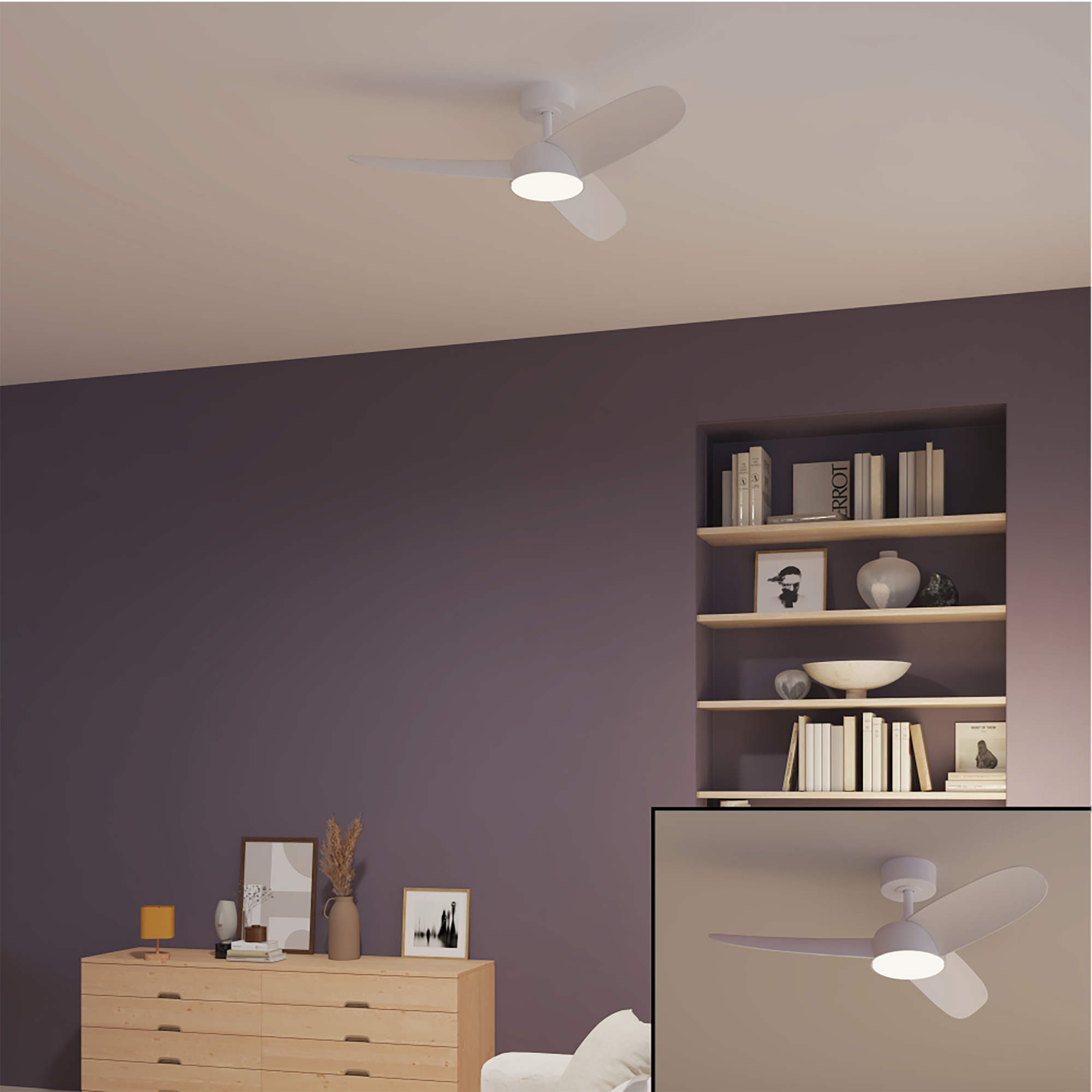 Ventoinha Huelva 107cm DC dimável/cct 3600lm branco Inspire - 7