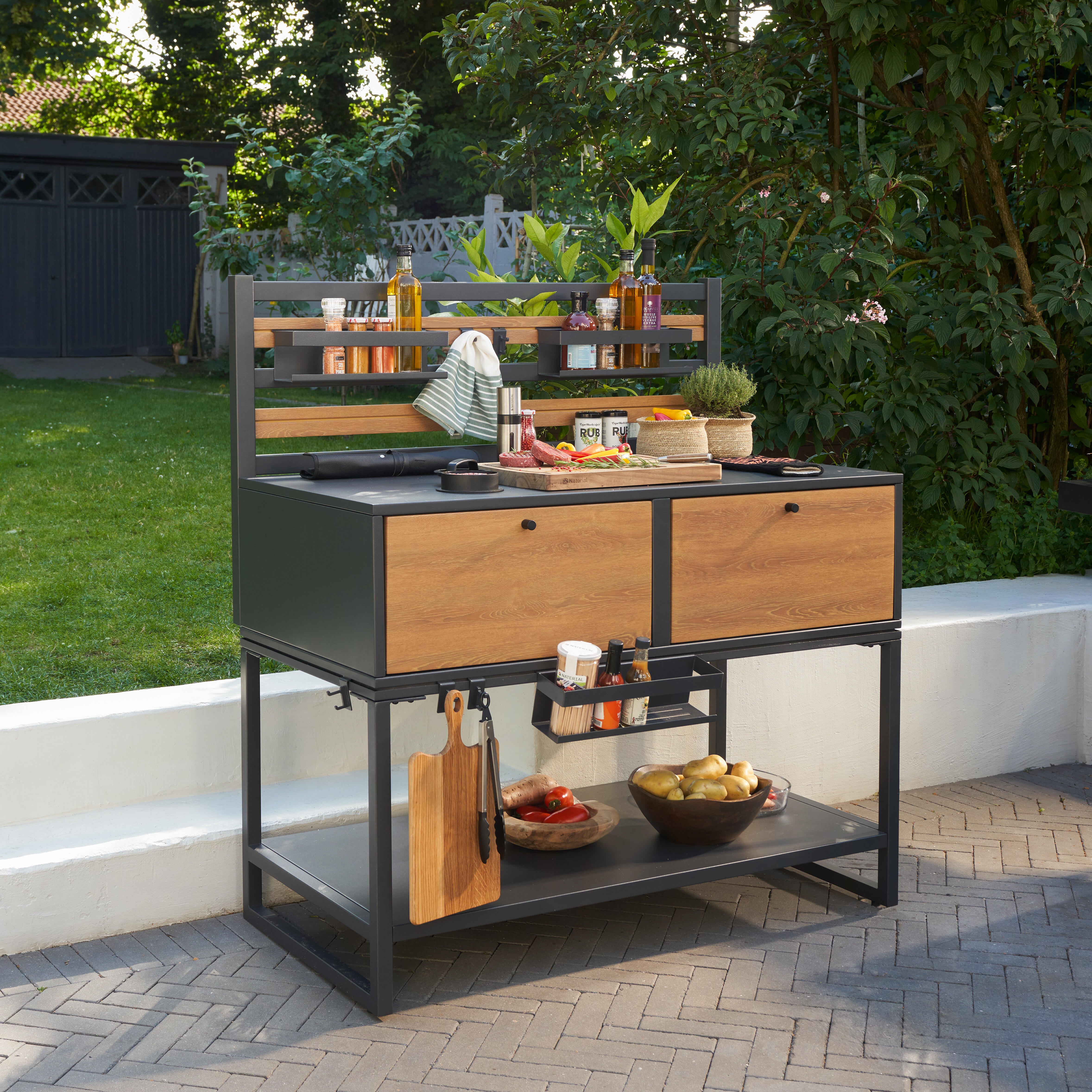 Module de cuisine extérieure en aluminium NATERIAL Lykos, gris et effet bois - 6