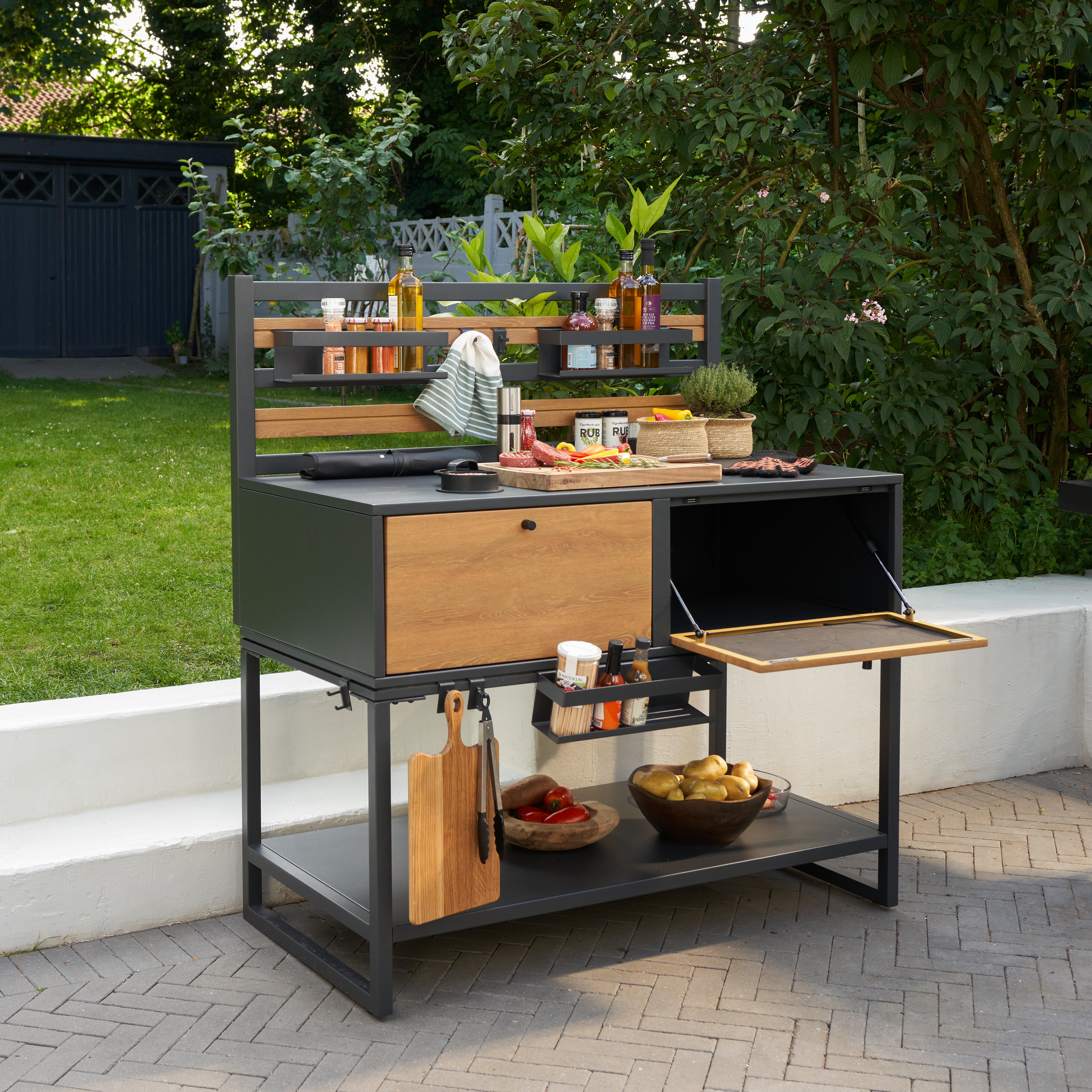 Module de cuisine extérieure en aluminium NATERIAL Lykos, gris et effet bois - 5