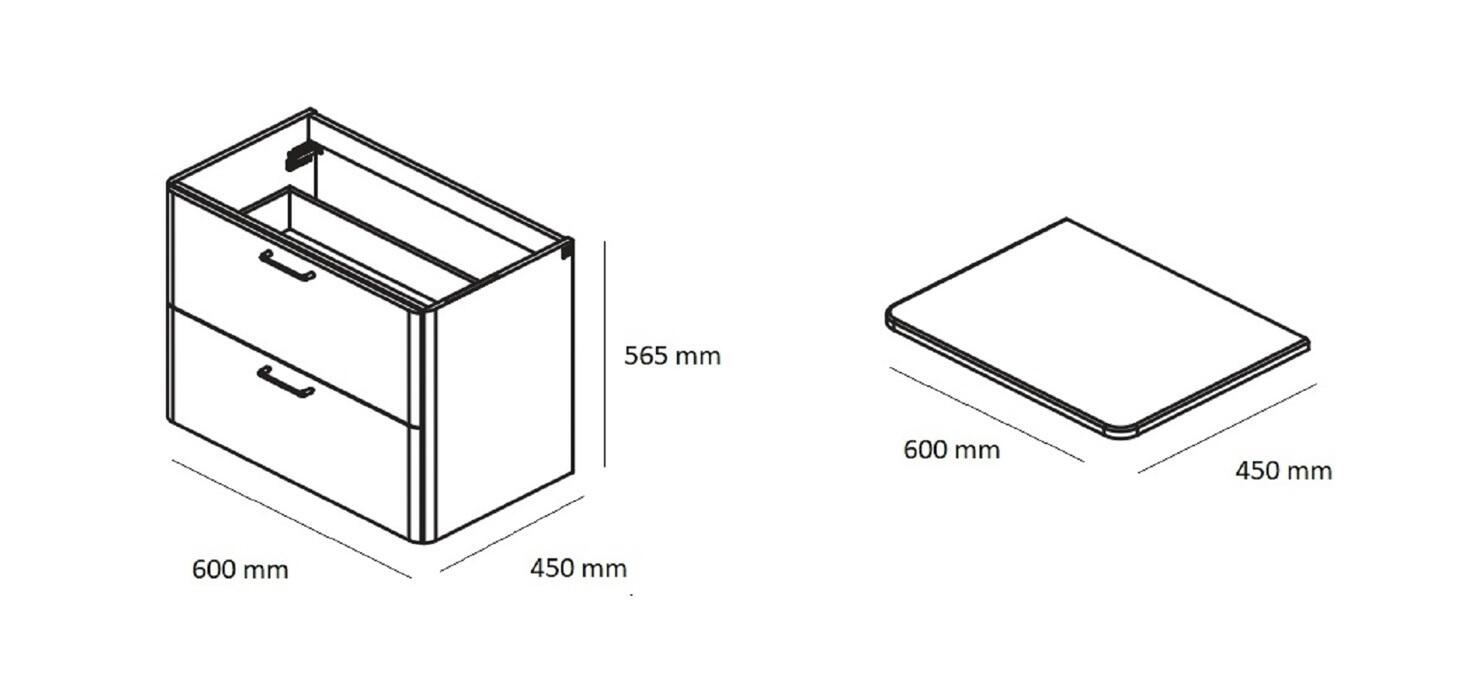 Móvel suspenso com tampo 60x46 cm 2 gavetas azul Roca Legacy - 4