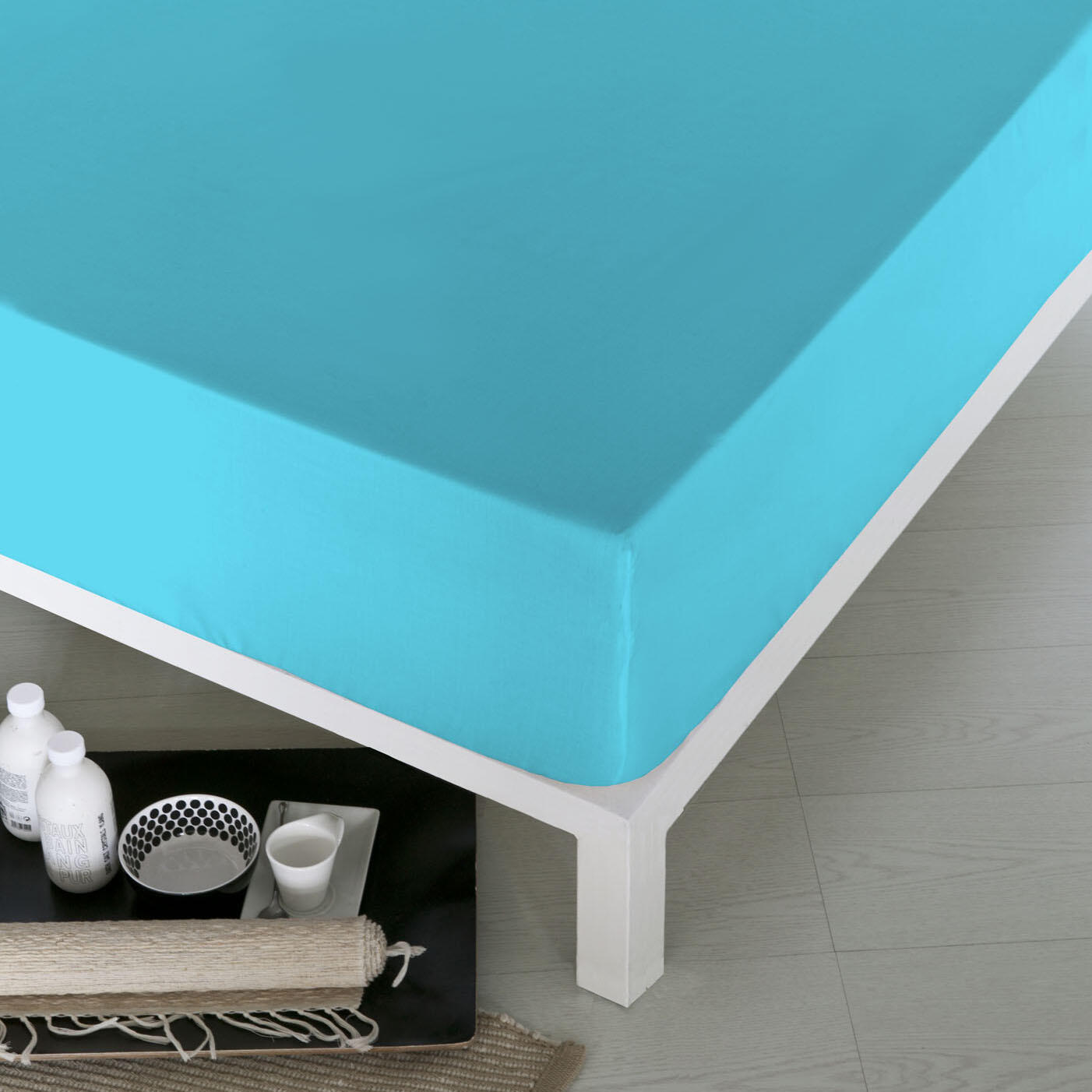 Sábana bajera TURQUESA para cama 150 cm - 2