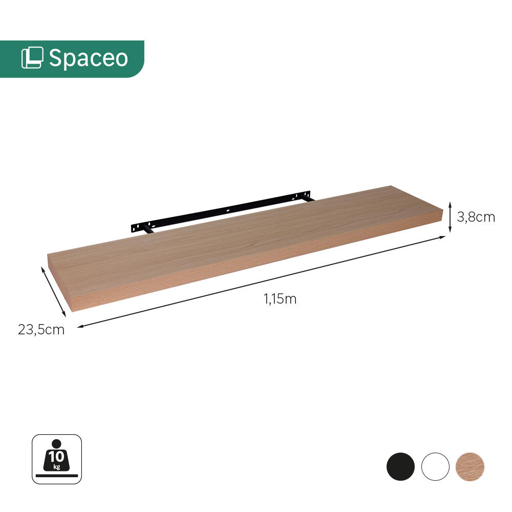 Mensola a muro SPACEO dritto in mdf L 115 x P 23.5 cm nero - 13