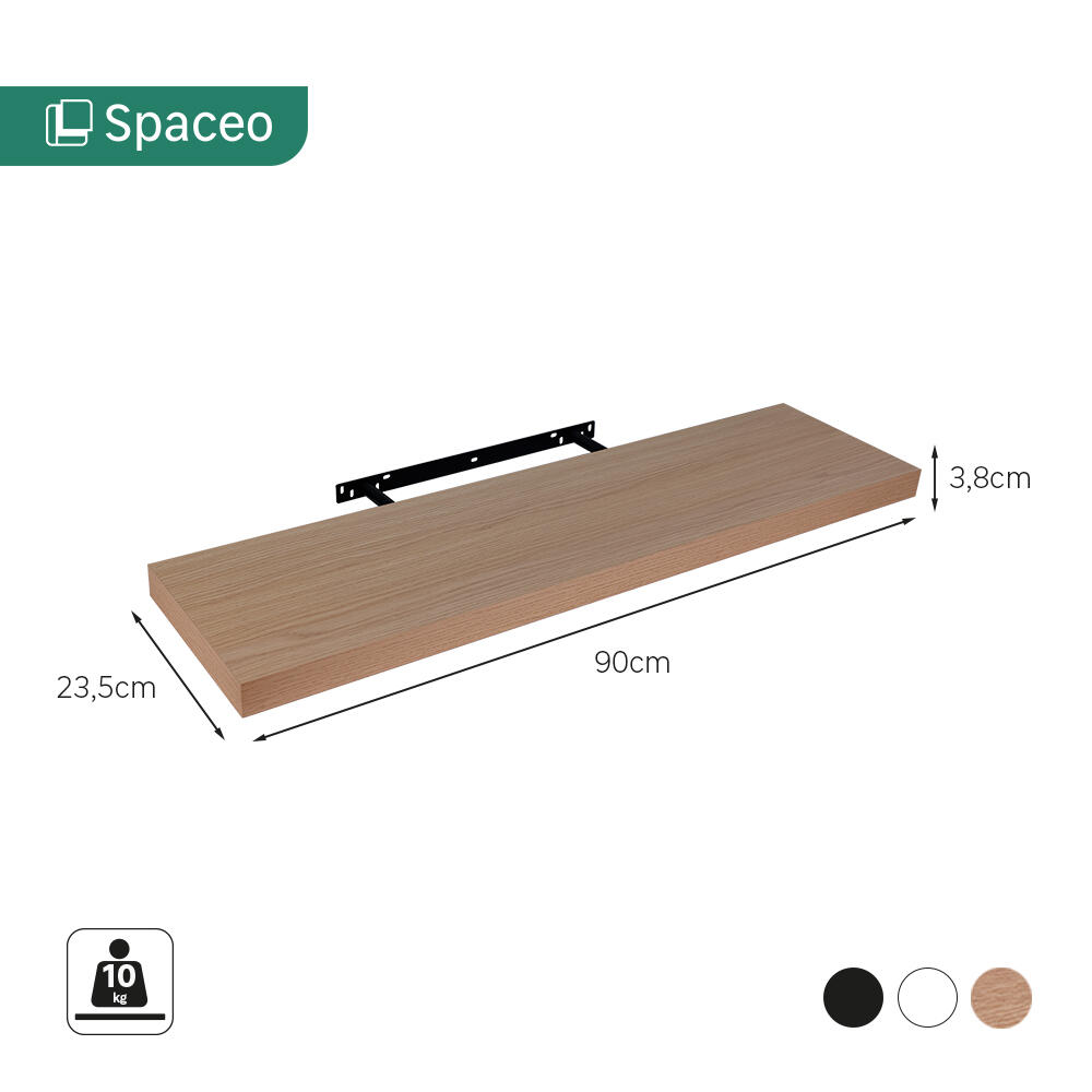 Etagère murale effet chêne SPACEO, L.90 cm x P.23.5 cm, Ep.3.8 cm - 6