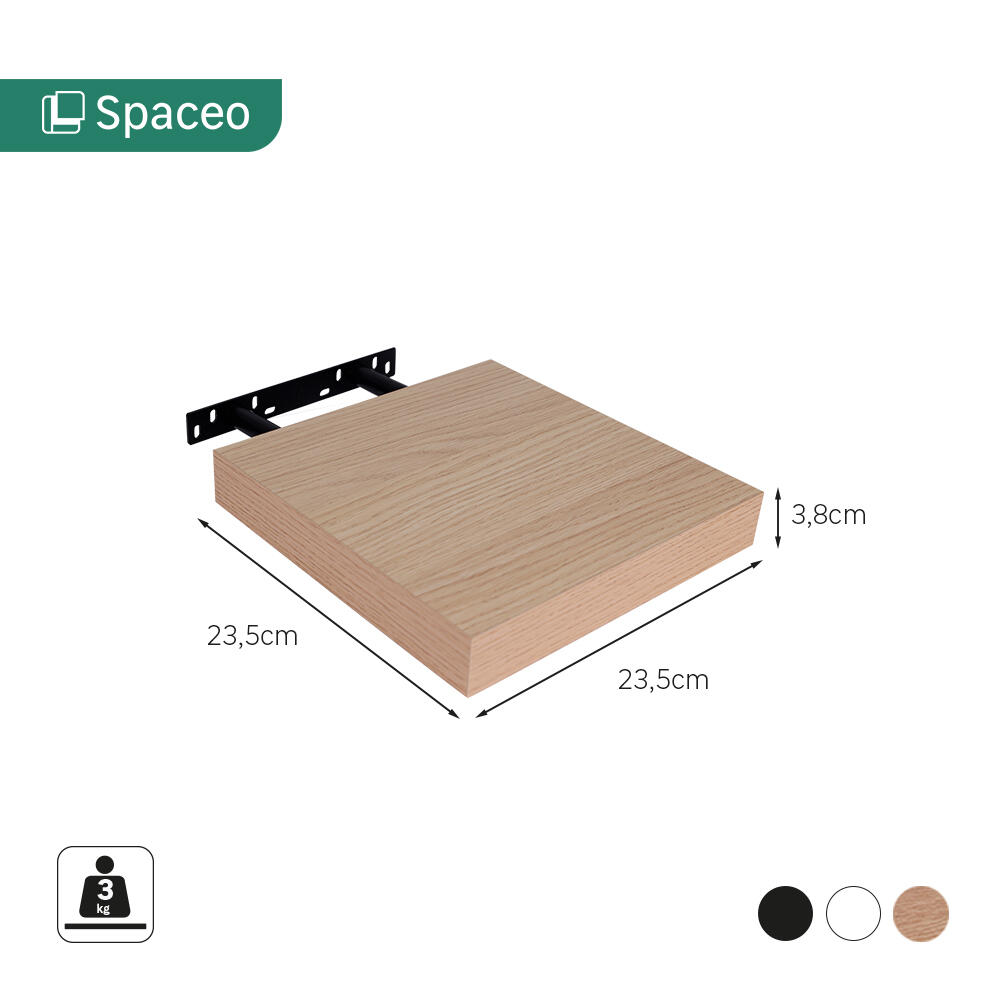 Estante de pared de madera mdf Spaceo cuadrado en color roble de 23.5x23.5 cm - 6