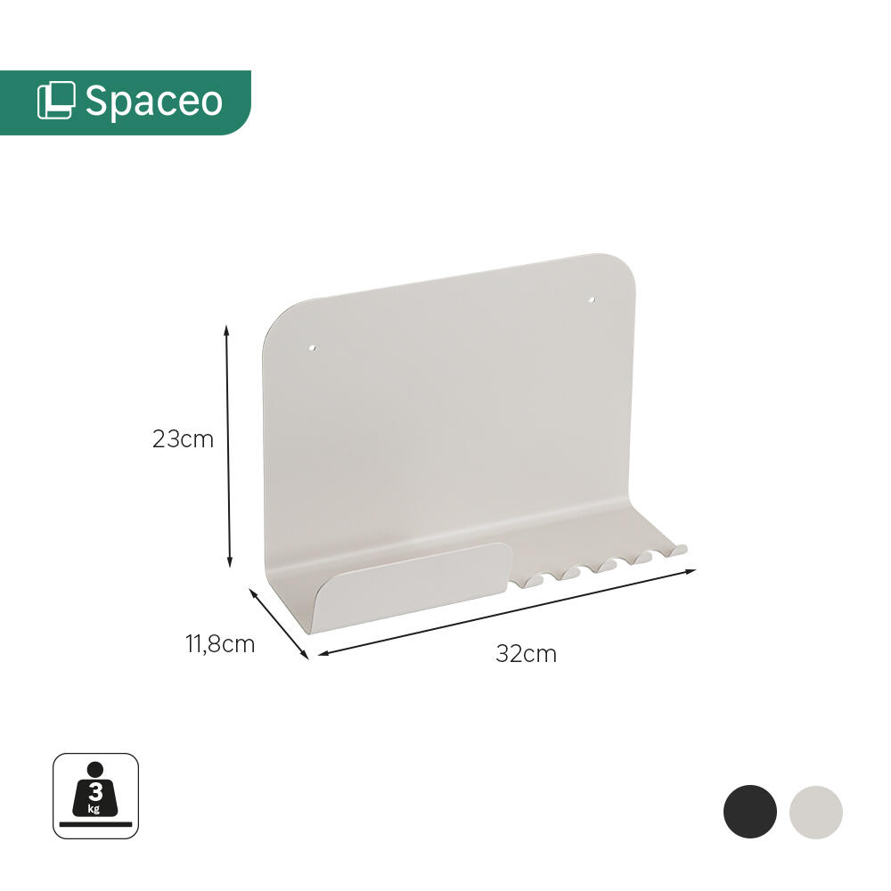 Etagère murale multifonctions métal noire SPACEO, H.23 x L.32 cm x P.11.8 cm - 8