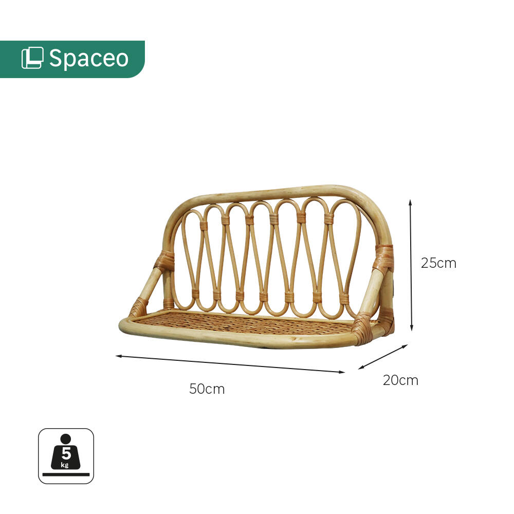 Etagère murale rotin SPACEO, H.25 cm x L.50 cm x P.20 cm, Ep.2 cm - 9
