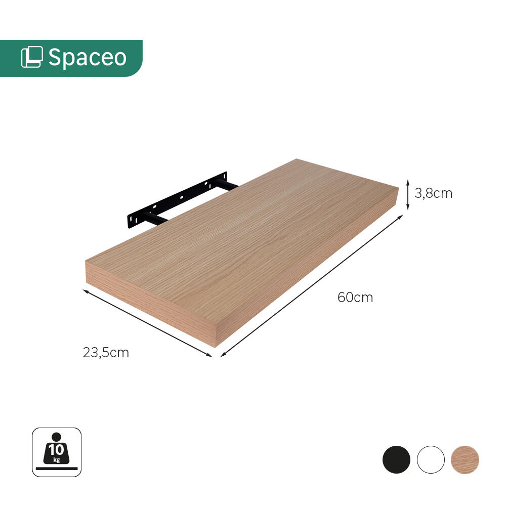 Estante de pared de madera mdf Spaceo rectangular color negro 60x23.5 cm - 9