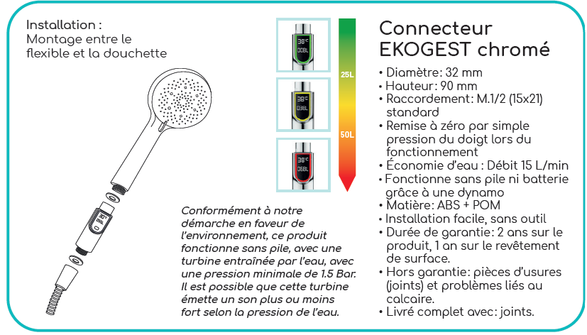 Compteur d'eau Douche Ekogest chromé, EDOUARD ROUSSEAU - 6