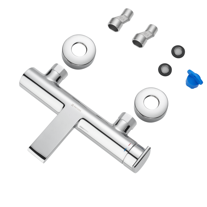 Vista despiezada del mezclador de baño cromado Cinta Sensea