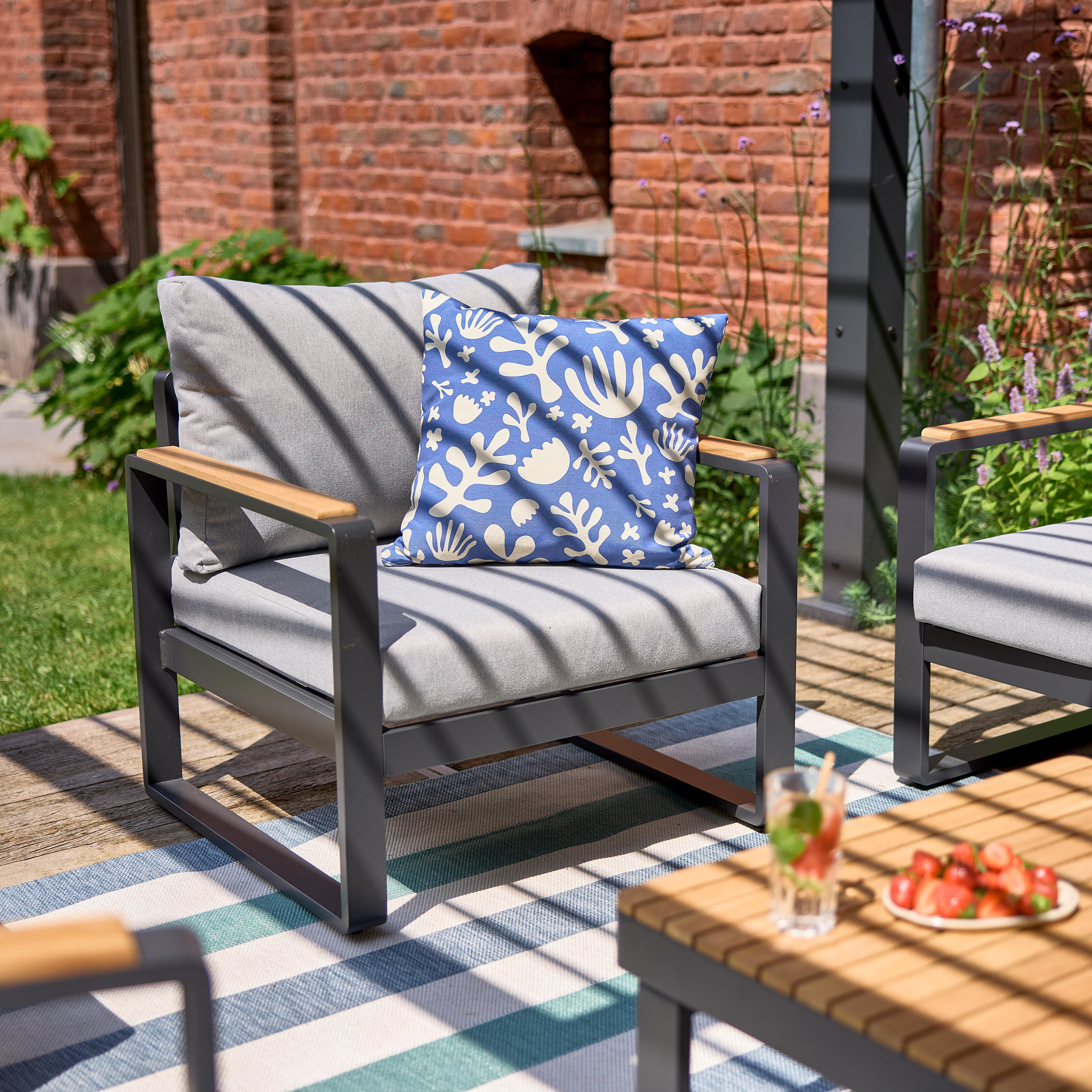 Sillón de jardín con cojín de jardín de aluminio Persea gris - 7