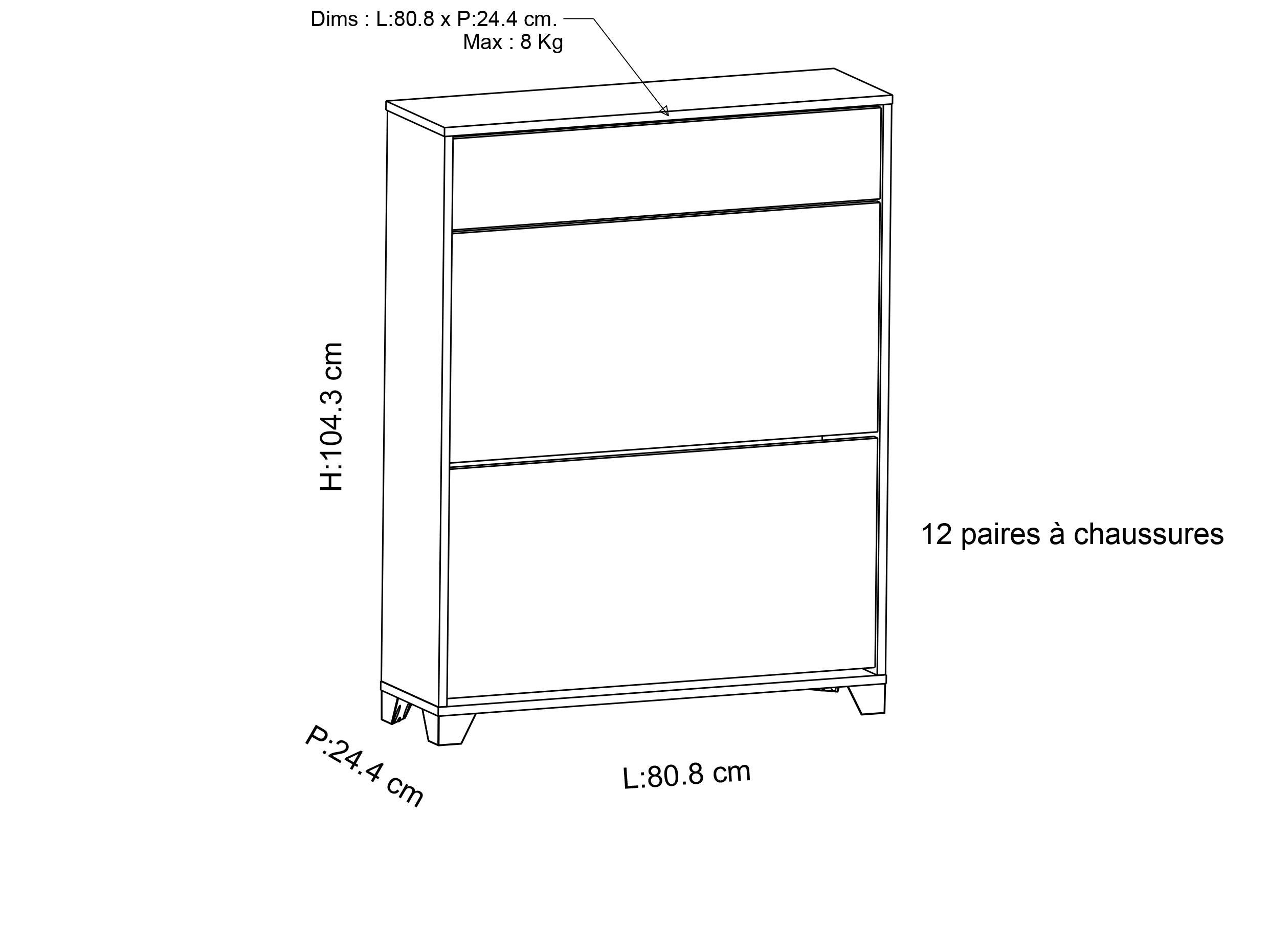 Meuble à chaussures Izzy blanc H.101.8 x l.80.8 x P.24.4 cm - 12 paires - 4