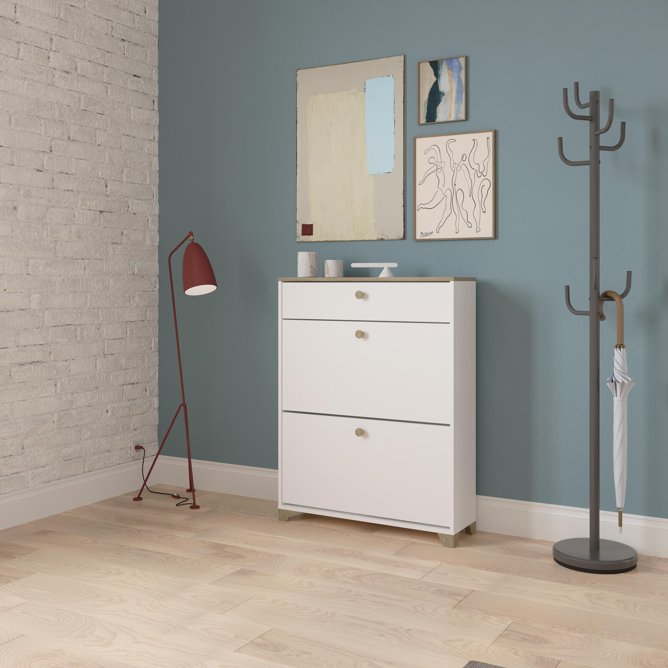 Meuble à chaussures Izzy blanc H.101.8 x l.80.8 x P.24.4 cm - 12 paires - 3