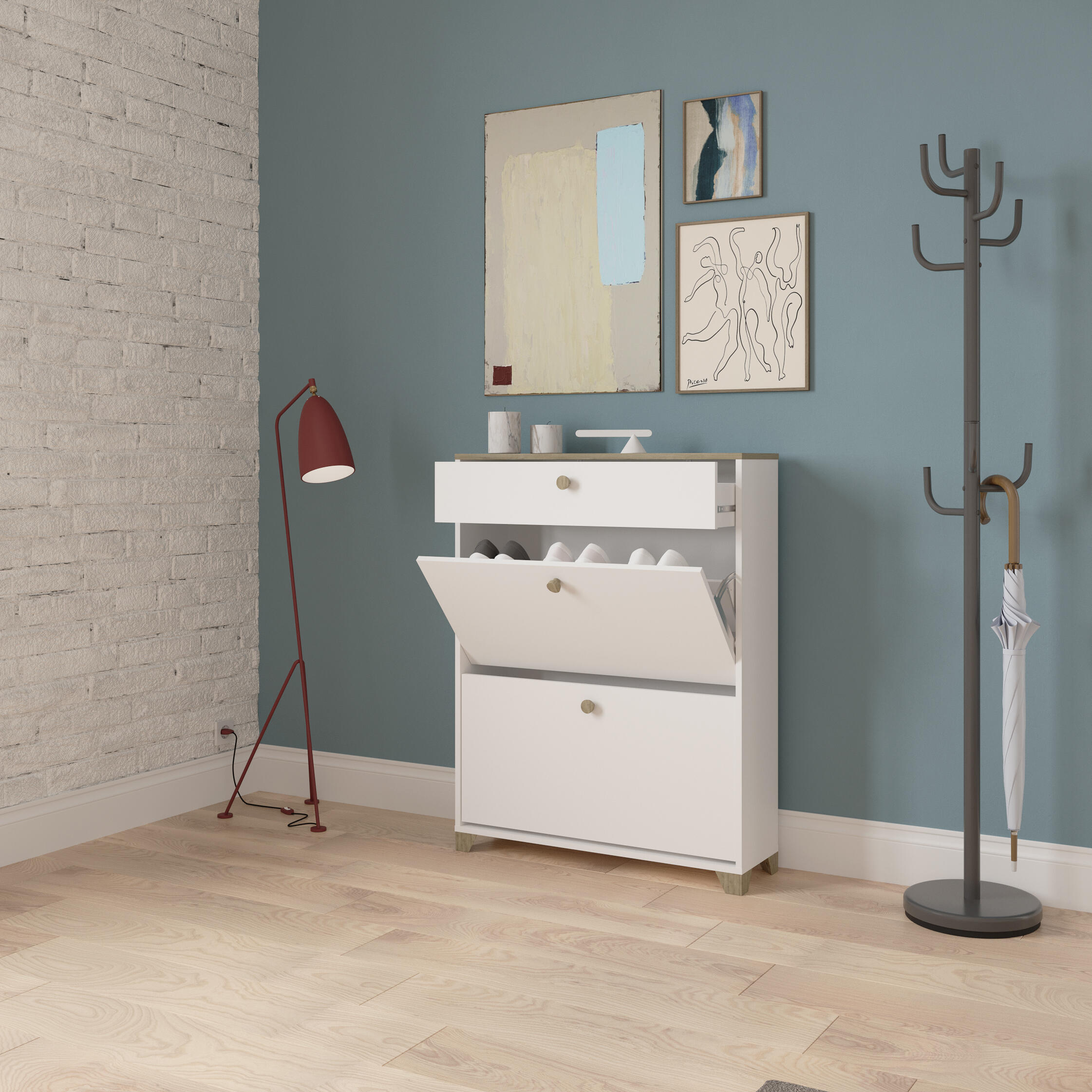 Meuble à chaussures Izzy blanc H.101.8 x l.80.8 x P.24.4 cm - 12 paires - 2