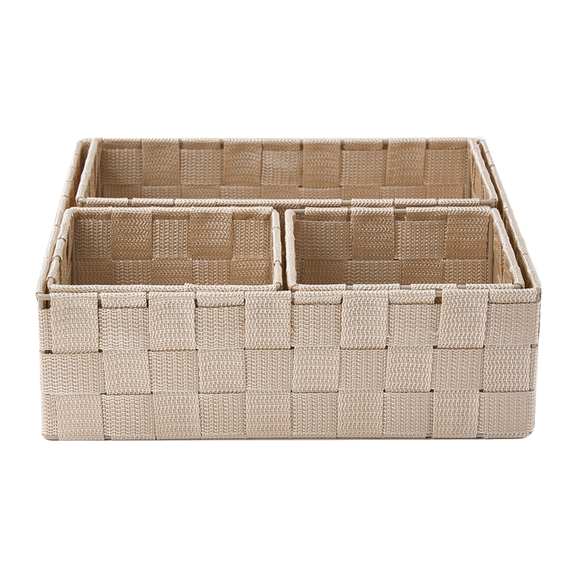 Set de 4 cestas de polipropileno beige  28x28x9cm