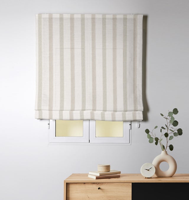 Estor plegable paquetto semi-transparente Sicilia 165x250 cm poliéster rayas blanco 
beige con cadena