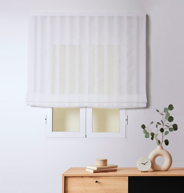 Estor plegable paqueto semi-trasparente con cadena Sicilia poliéster rayas blanco de 135x250 cm